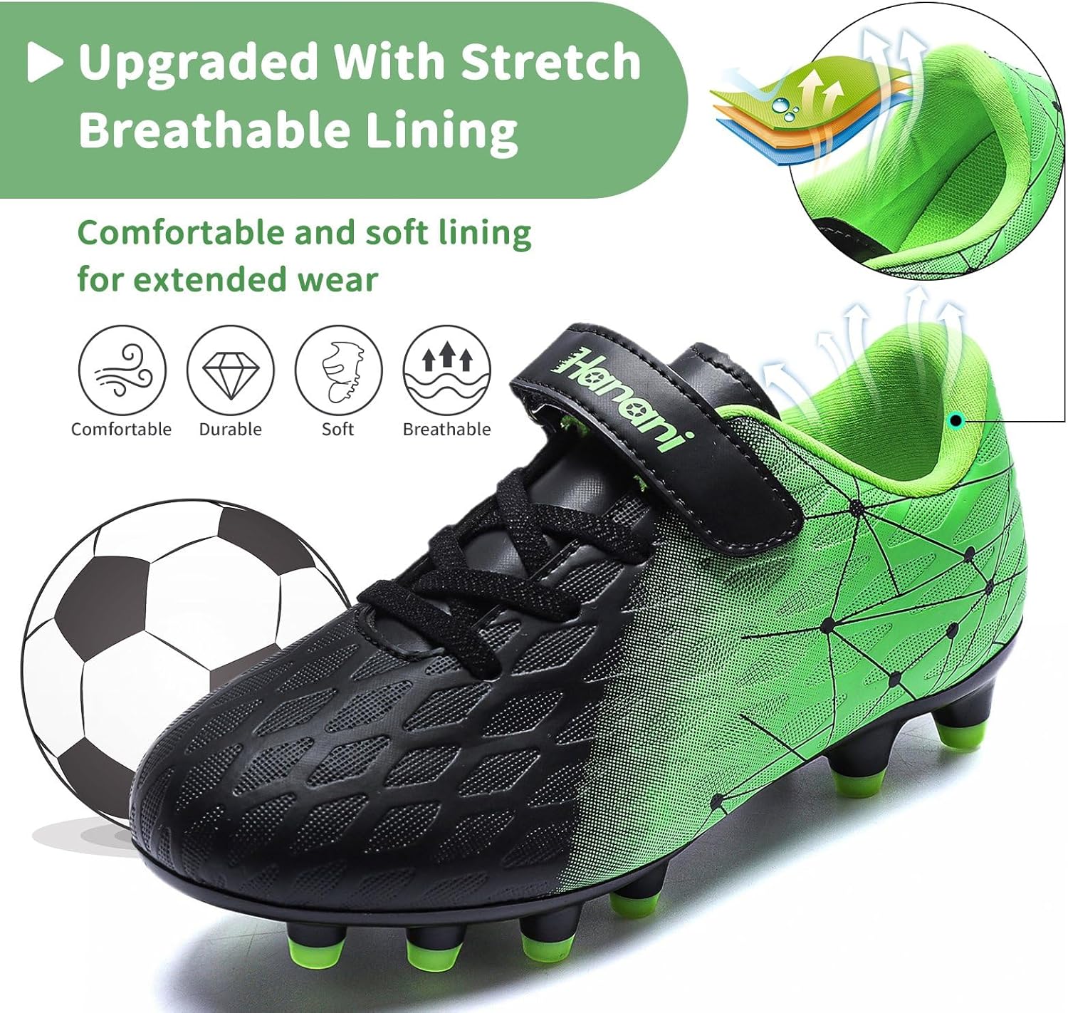 Hanani Boys Soccer Cleats Kids Girls FG/AG Soccer Athletics Sport Shoes Training Shoes Running Shoes Teenager Indoor Outdoor Football Shoes Sneakers for Unisex - Image 3