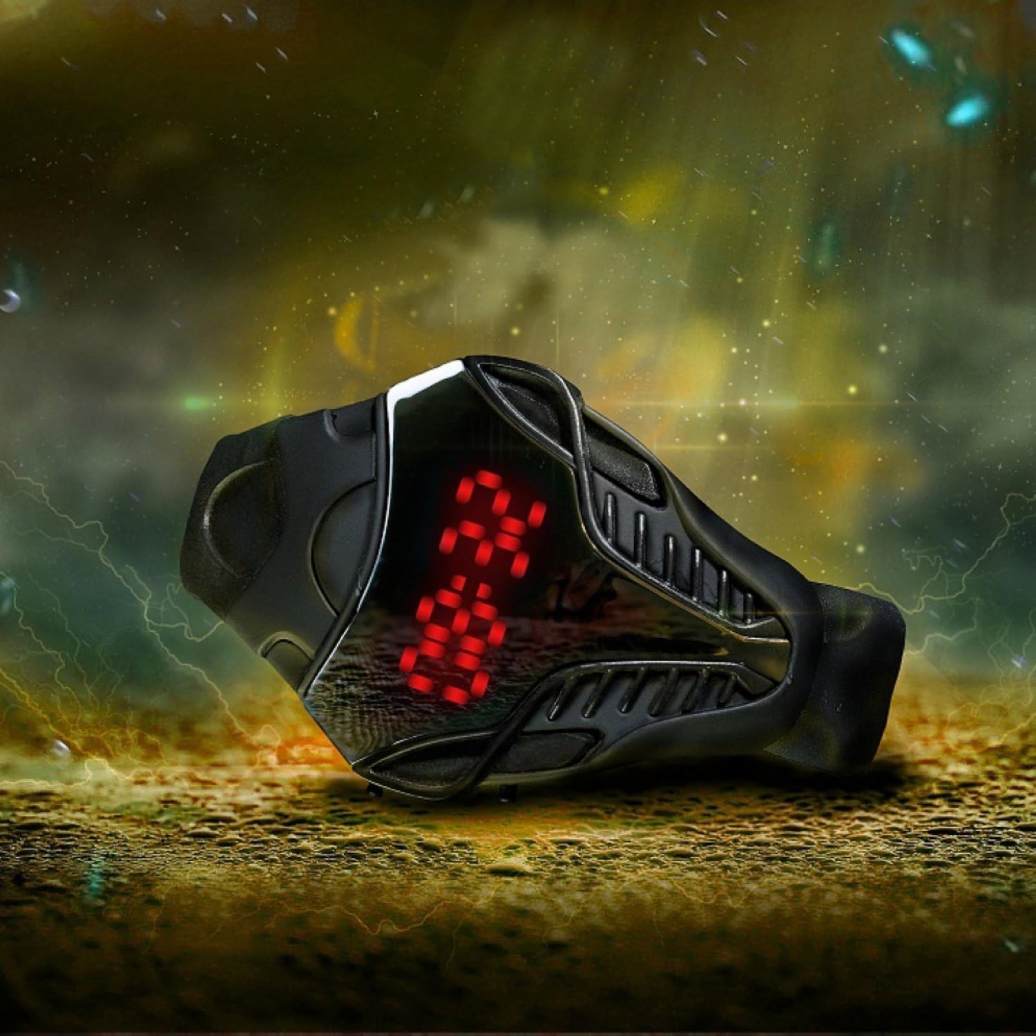 FANMIS LED Digital Fashion Cobra Watch Black Silicone Iron Triangle Dial Sports Wrist Watches (Black) - Image 3