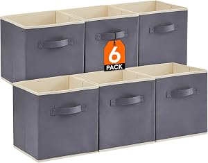 Lifewit Storage Cubes, Cube Storage Bins, 6 Pack Collapsible Storage Baskets for Shelves, Fabric Closet Storage Bins for Utility Room, Bedroom, Kids Toys, 11×11 inch, Grey