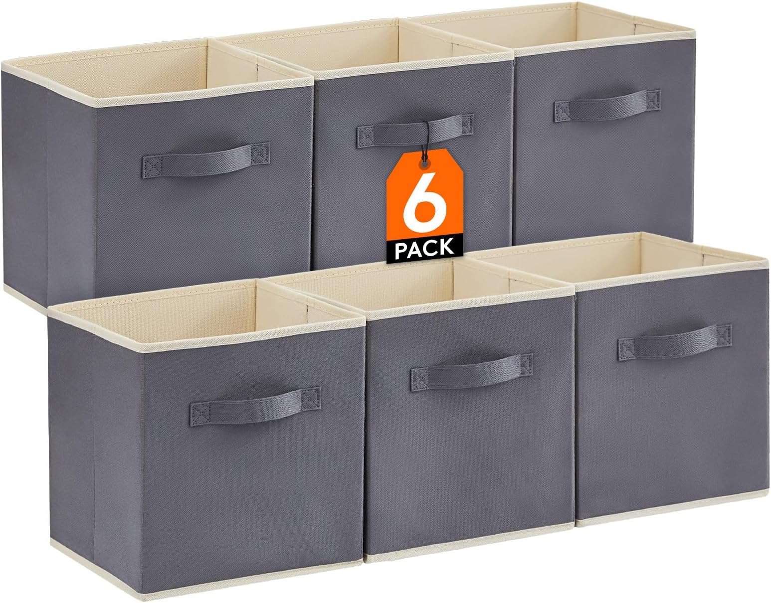 Lifewit Storage Cubes, Foldable Decorative Fabric Storage Baskets for Organizing Home Organizers with Handles for Shelves, Closet, 11 Inch Bins, 18L Gray, 6 Packs