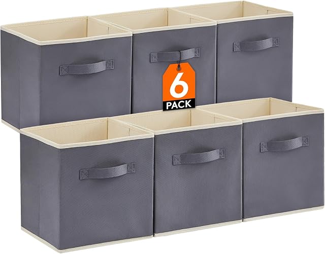 Lifewit Cubes de stockage, bacs de rangement Cube, 6 Pack Paniers de rangement collables pour étagères, bacs de stockage en tissu pour la chambre utilitaire, chambre, jouets pour enfants, 11×11 pouce, gris
