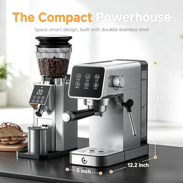 AMZCHEF 20 Bar Espresso Machine, LED Touch Screen Coffee Maker - 2