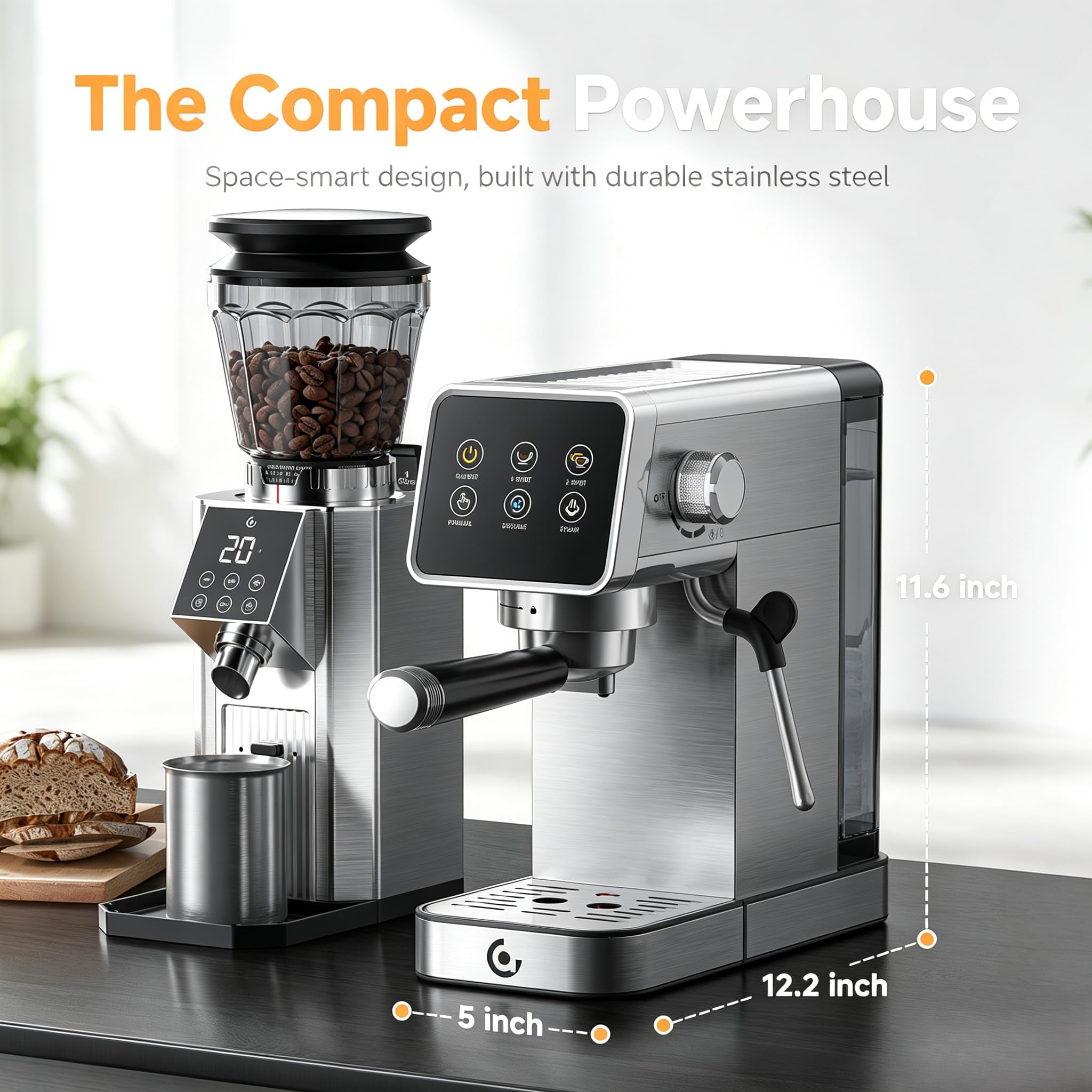 AMZCHEF 20 Bar Espresso Machine with LED Touch Screen — view 2