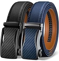 KEMISANT Men's Ratchet Leather Belt 2-Pack, Sliding Adjustable Buckle for Dress Casual, 1 3/8" Wide, 28-52" Fit