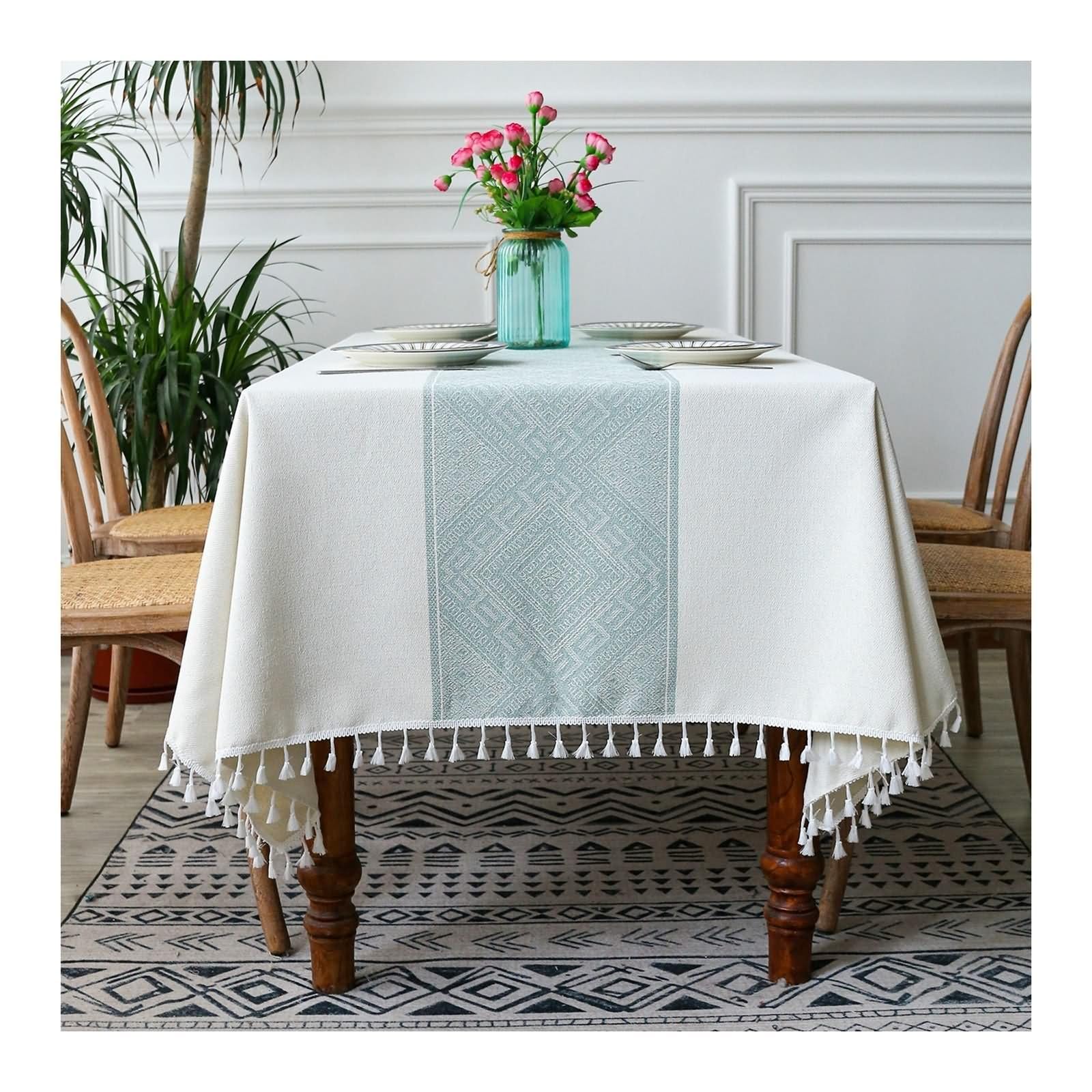 Nappe de table chic en tissu géométrique style bohème 140x180 cm