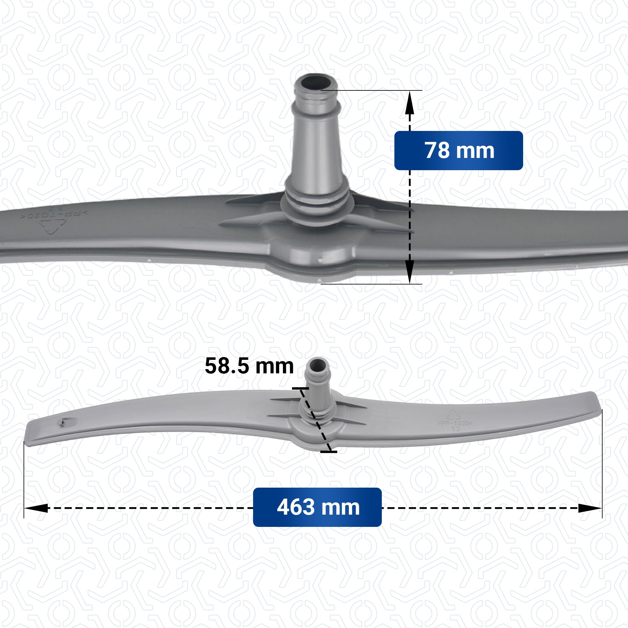 VIOKS Sprueharm Unten Geschirrspüler Ersatz für BOSCH 00668148 | Sprüharm, 463x78 mm Grau, ersetzt 668148, Dishwasher Arm, für Spülmaschine