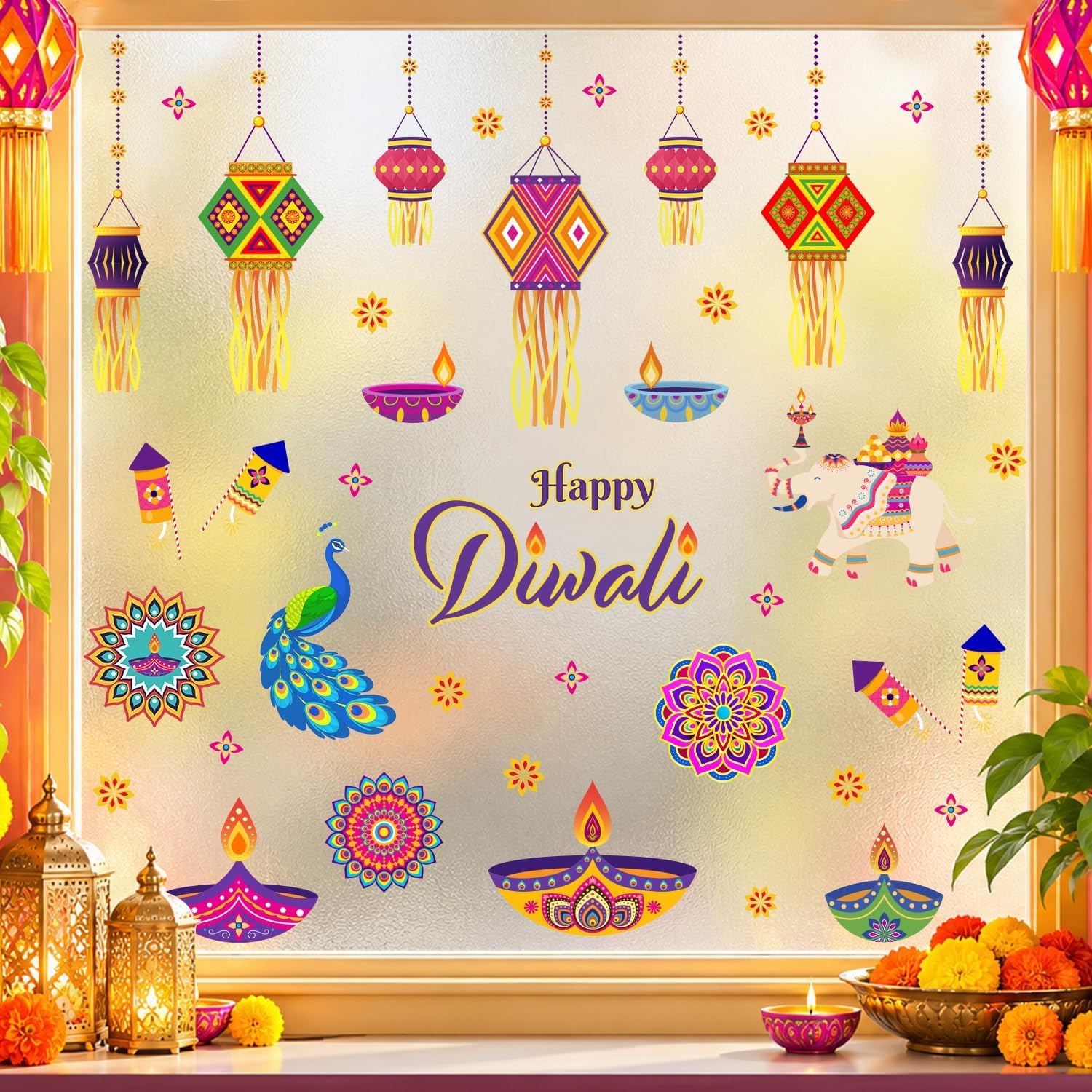 CHDITB Diwali Decoration Indian Festival Wall Sticker Diwali Mandala Window — image 1