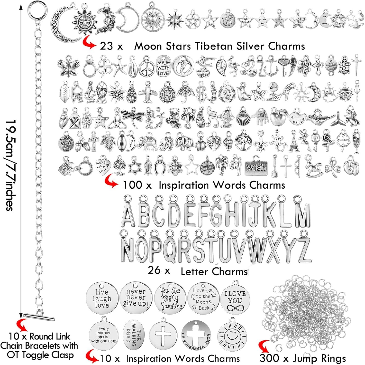 Highergo 469 Pcs Bangles Bracelet Making Kit Link Chain Bracelet Charms with OT Toggle Clasp DIY - Image 2