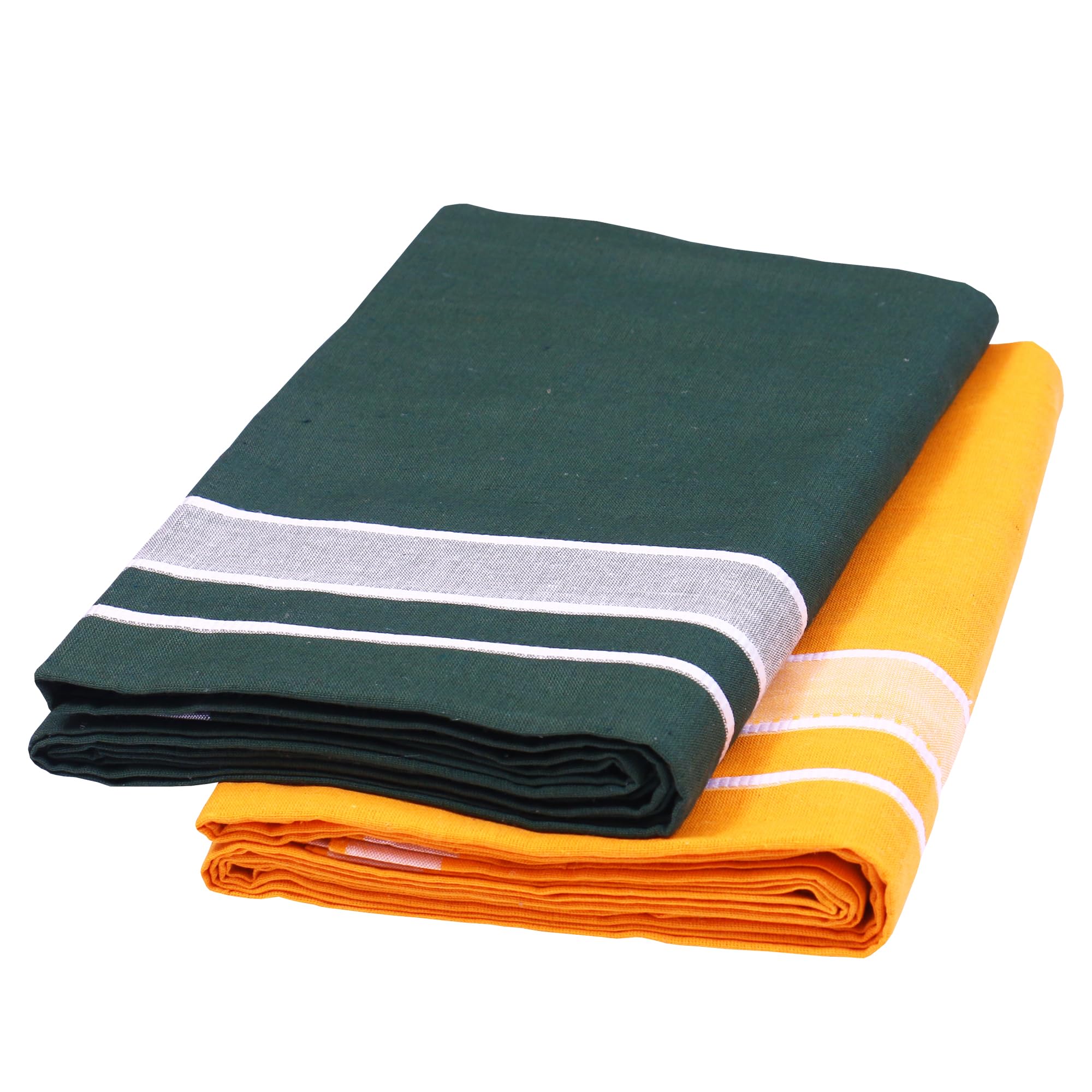 green tee Men Color Dhoti - Pack of 2 (MangoOrange ll Dark Green) (2 Meters)-picture-27