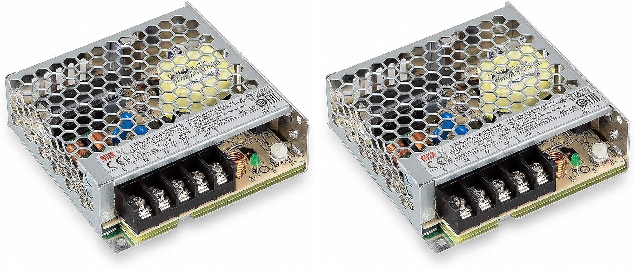 Eurekaled - Alimentatore Mean well 75W 24V, Modello LRS-75-24 Switching, Tensione Costante, Non Impermeabile IP20, Trasformatore da AC 220V a DC 24V, Compatibile con Strip Led, Cod. 0175
