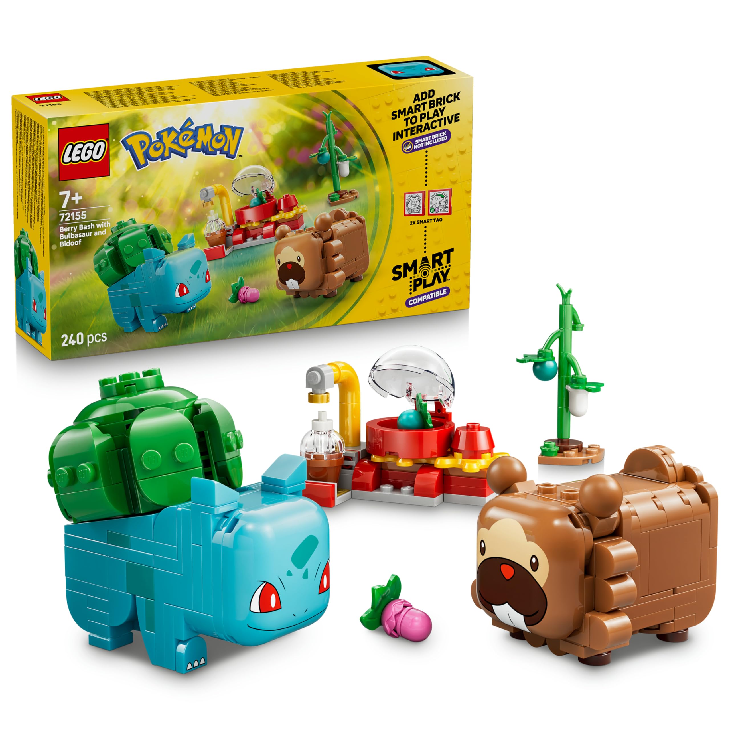 LEGO Pokémon SMART Play: Berry Bash with Bulbasaur and Bidoof - Compatible Interactive Toy Set Incl. 2 SMART Tags and 2 Pokémon - Gift Idea for 7+ Year Old Boys and Girls - 72155