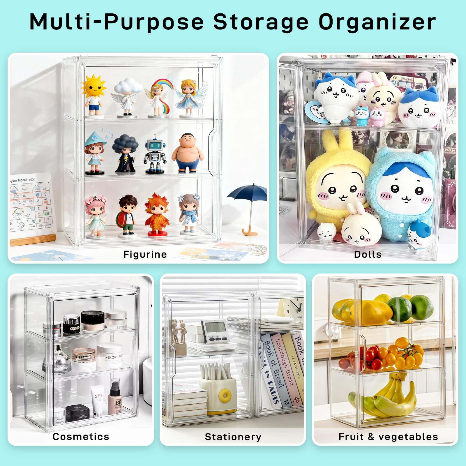 3 Tier Vitrine Acrylique pour Collection Figurine Vitrine Transparent avec Porte Magnétique Anti-Poussière Empilable Vitrine Exposition pour Pop! Figurines Poupées Blind Box Voiture Bijoux Cosmétiques