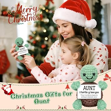4THFARMES Mini Funny Turtle Aunt Auntie Gifts from Niece Nephew, Birthday Gifts for Aunt Auntie Gift Ideas, I Love You Small Cute Stuff Things, Handmade Emotional Positive Crochet Turtle