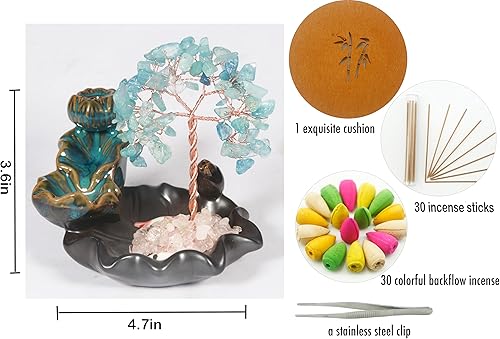 Miniatura 9 de Dreamgirnh Quemador de incienso de reflujo Chakras, para mamá, fuente de incienso de árbol de cristal, soporte de incienso de cono, estante de sala
