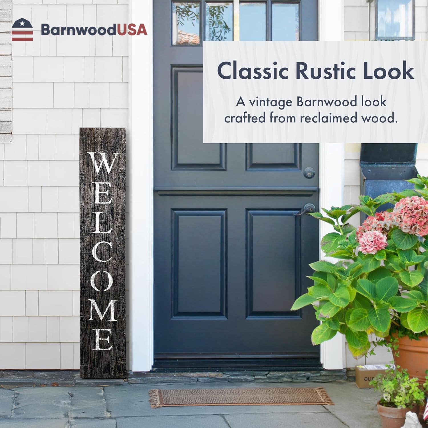 BARNWOODUSA Wooden Welcome Sign for Front Door (5 Foot), Smoky Black – 9” Wide Vertical Outdoor Welcome Signs – Decorative Real Reclaimed Wood - Farmhouse Rustic Yard, or Front Porch Decor,