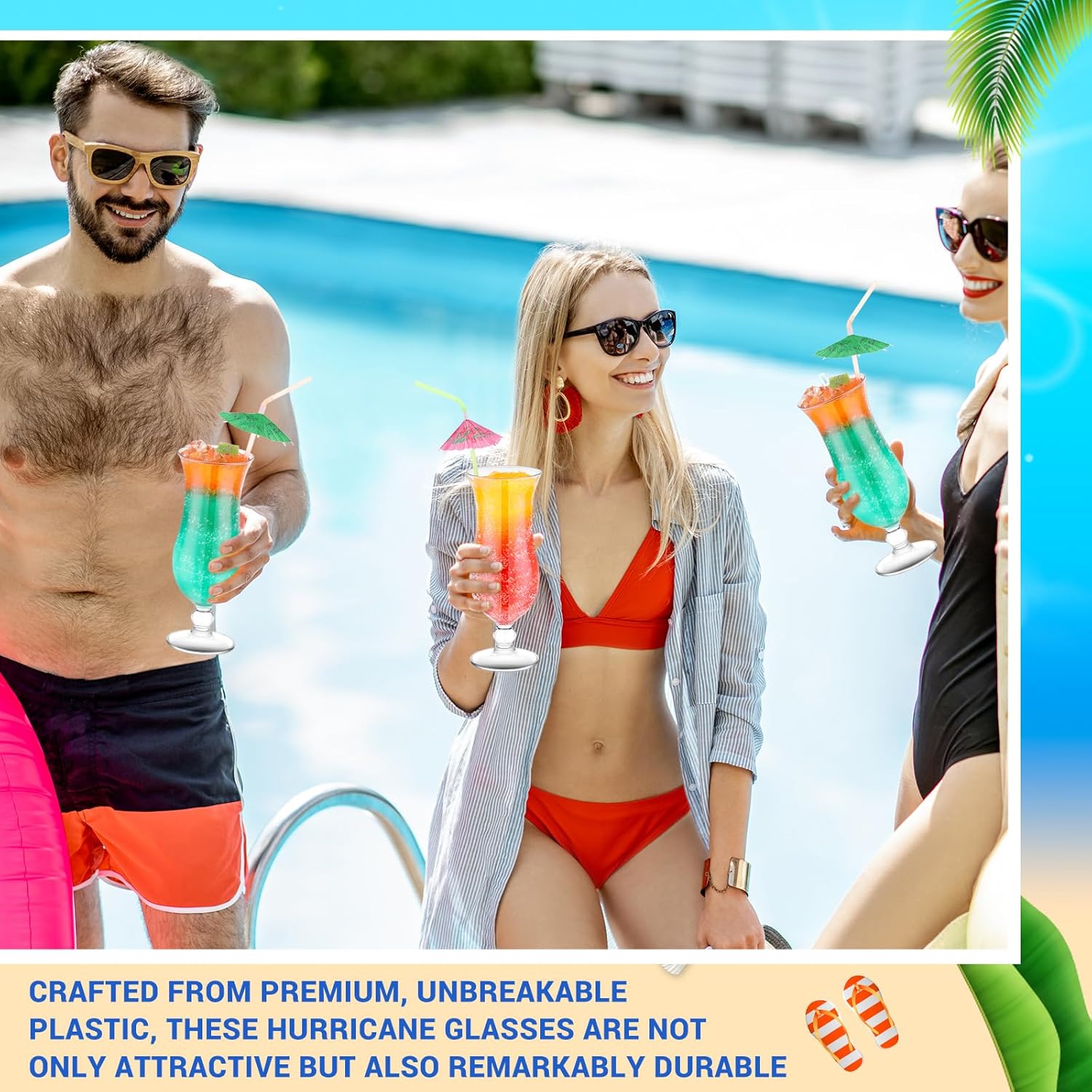 Baderke 6 Pcs Plastic Hurricane Glasses 13.5oz Break Resistant Reusable Plastic Pina Colada Cocktail Glasses Wine Margarita Tropical Beer Juice Beach Party with 20 Pcs Cocktail Straws
