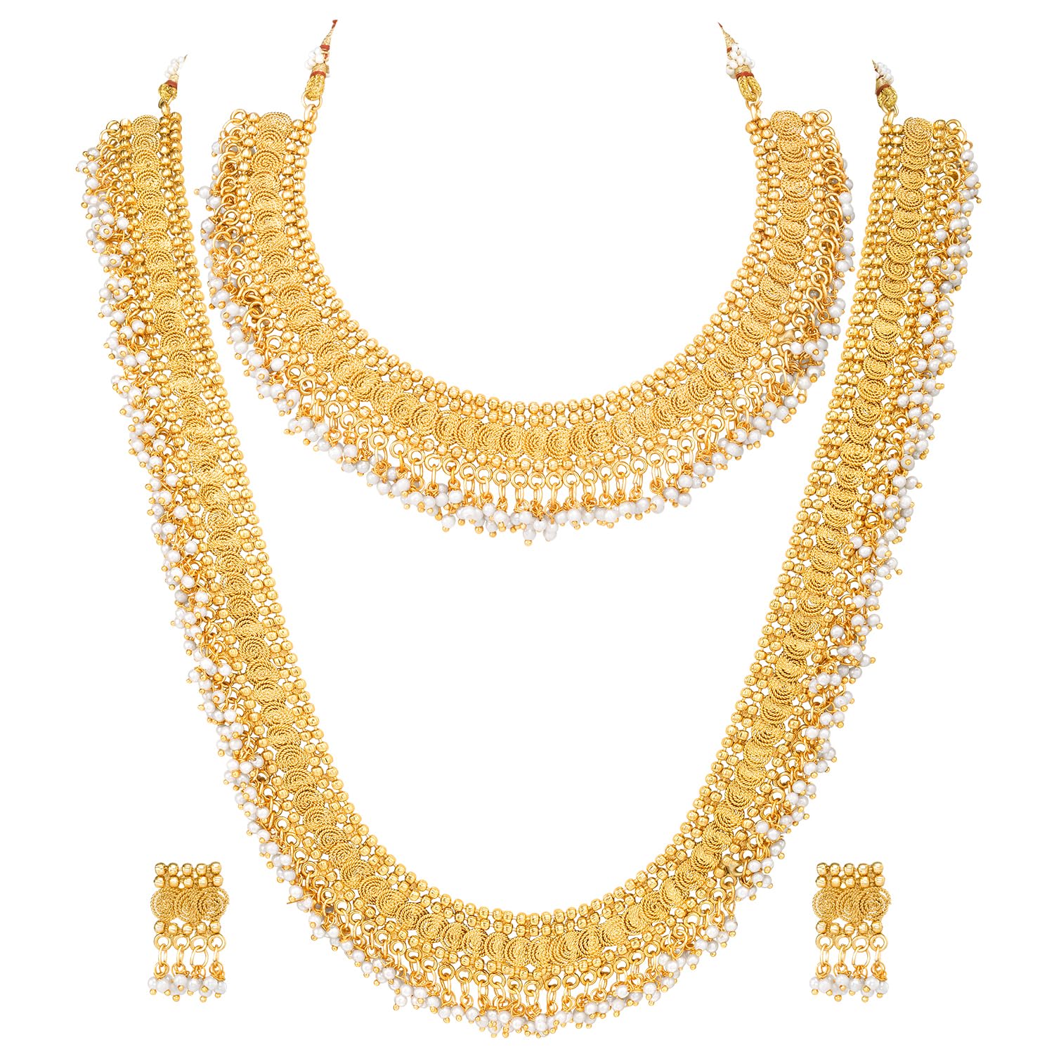 Peora Gold Plated Beads Studded Maharani Haar Long Necklace Short Necklace & Drop Earrings South Indian Traditional Jewellery Set for Women (B0D1FMS2P7) Amazon Price History, Amazon Price Tracker