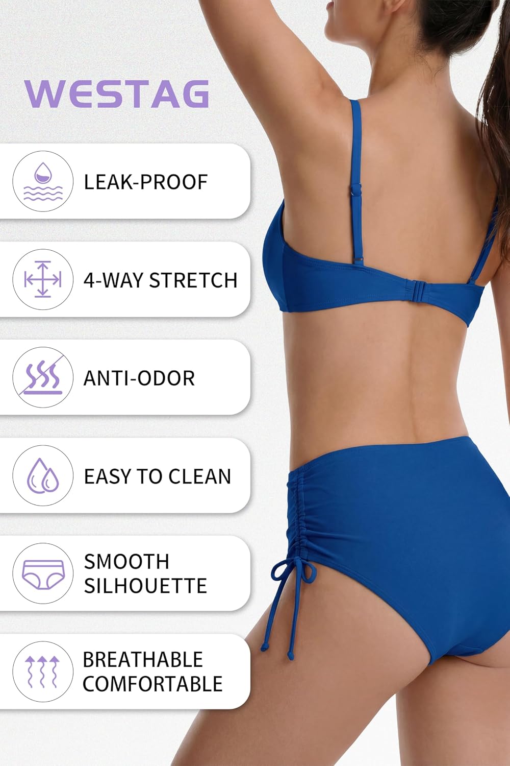 Period Swimwear Bikini Bottoms Full Coverage Swim Bathing Suit Side Tied Leakproof Menstrual Swimsuit for Teens Girls