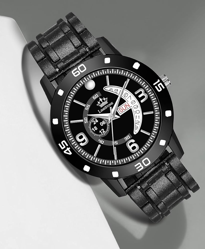 Buy LIMESTONE All Black Day and Date Functioning Chain Look Meta