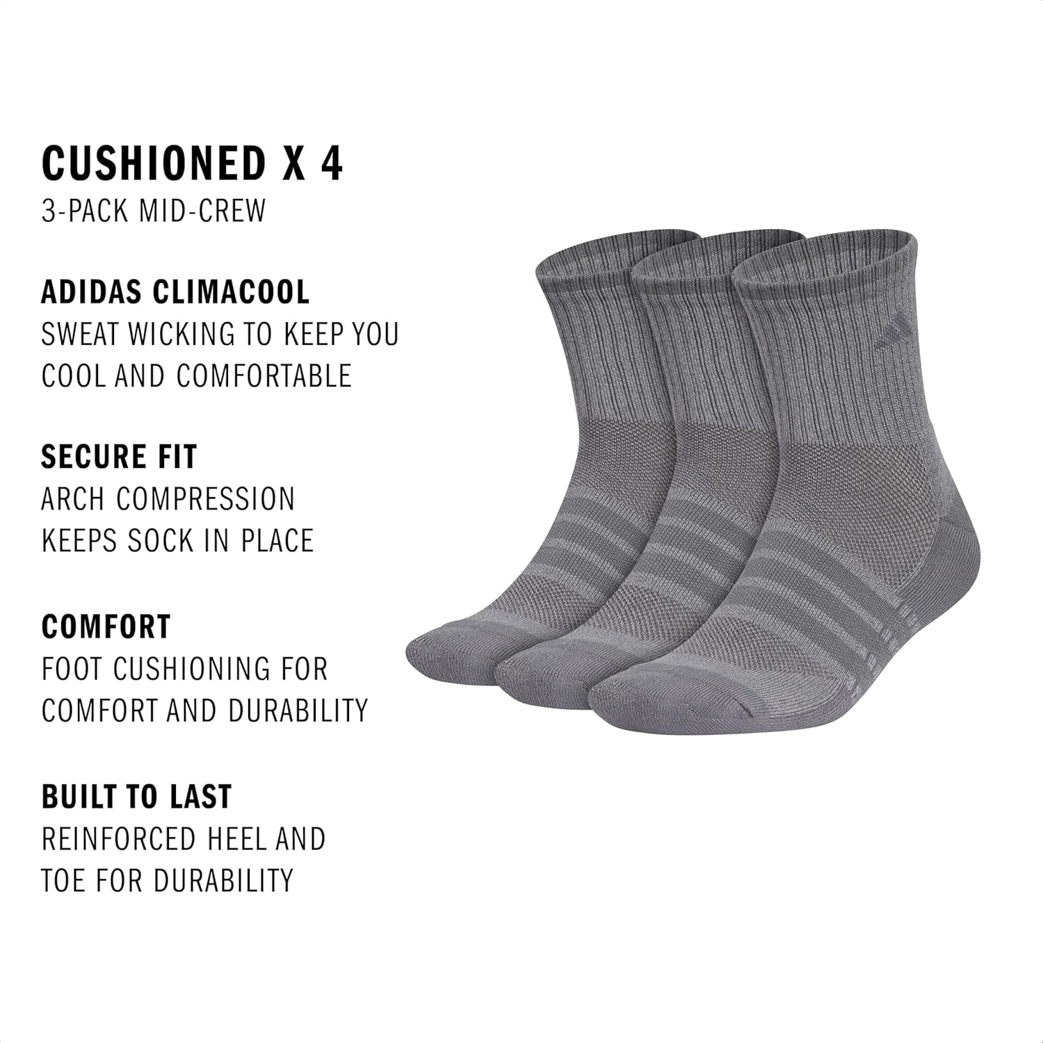 adidas mens Cushioned X 3 Mid-crew Socks (3-pair) - Image 3