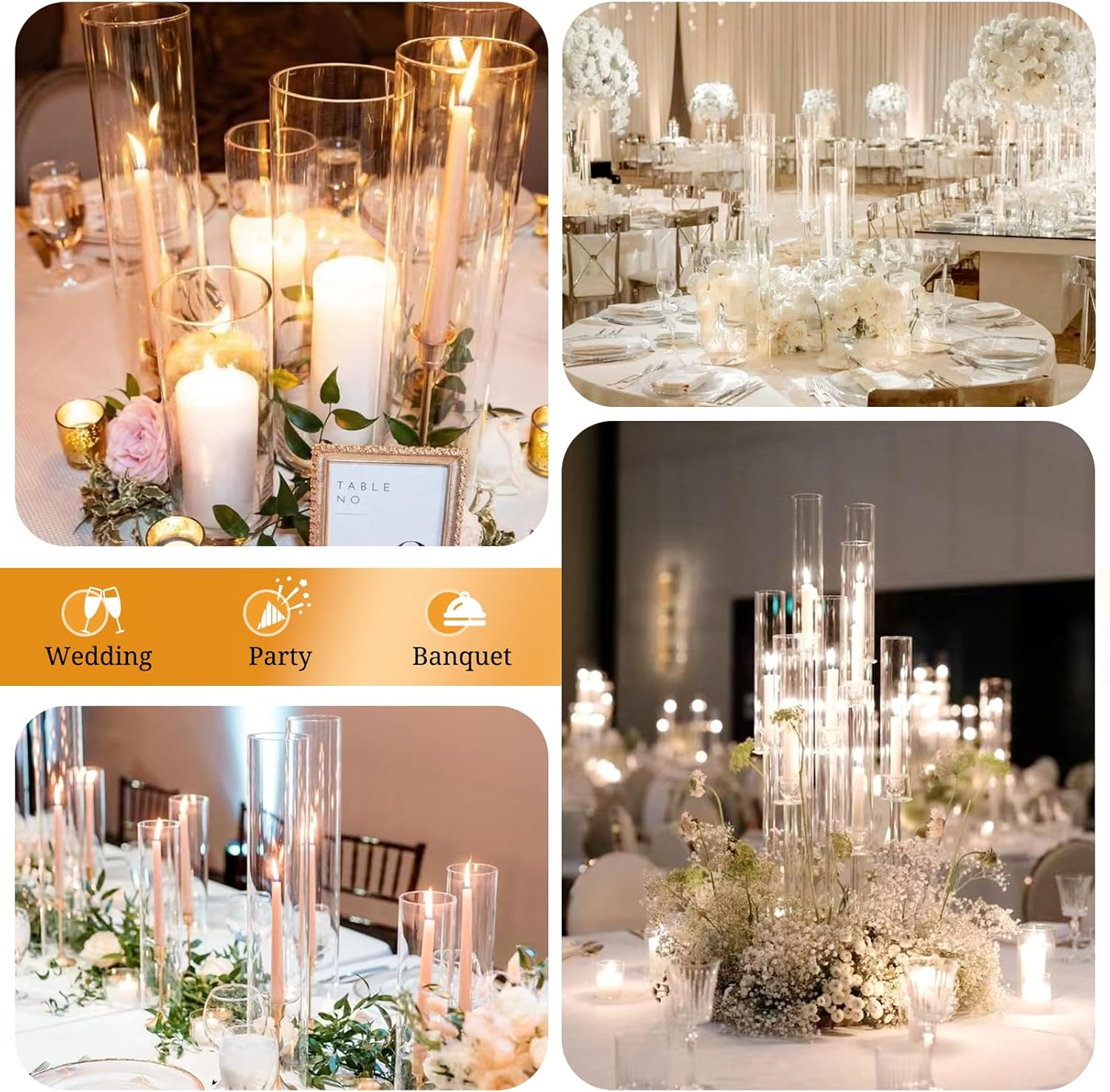 24 PCS Hurricane Candle Holder, 2.5" W x 14" H Open Ended Glass Candle Cylinder Sleeve, Clear Glass Cylinder Candle Holder, Open Flame Candle Chimney Tube Cover, Bottomless Cylindrical Glass - Image 7