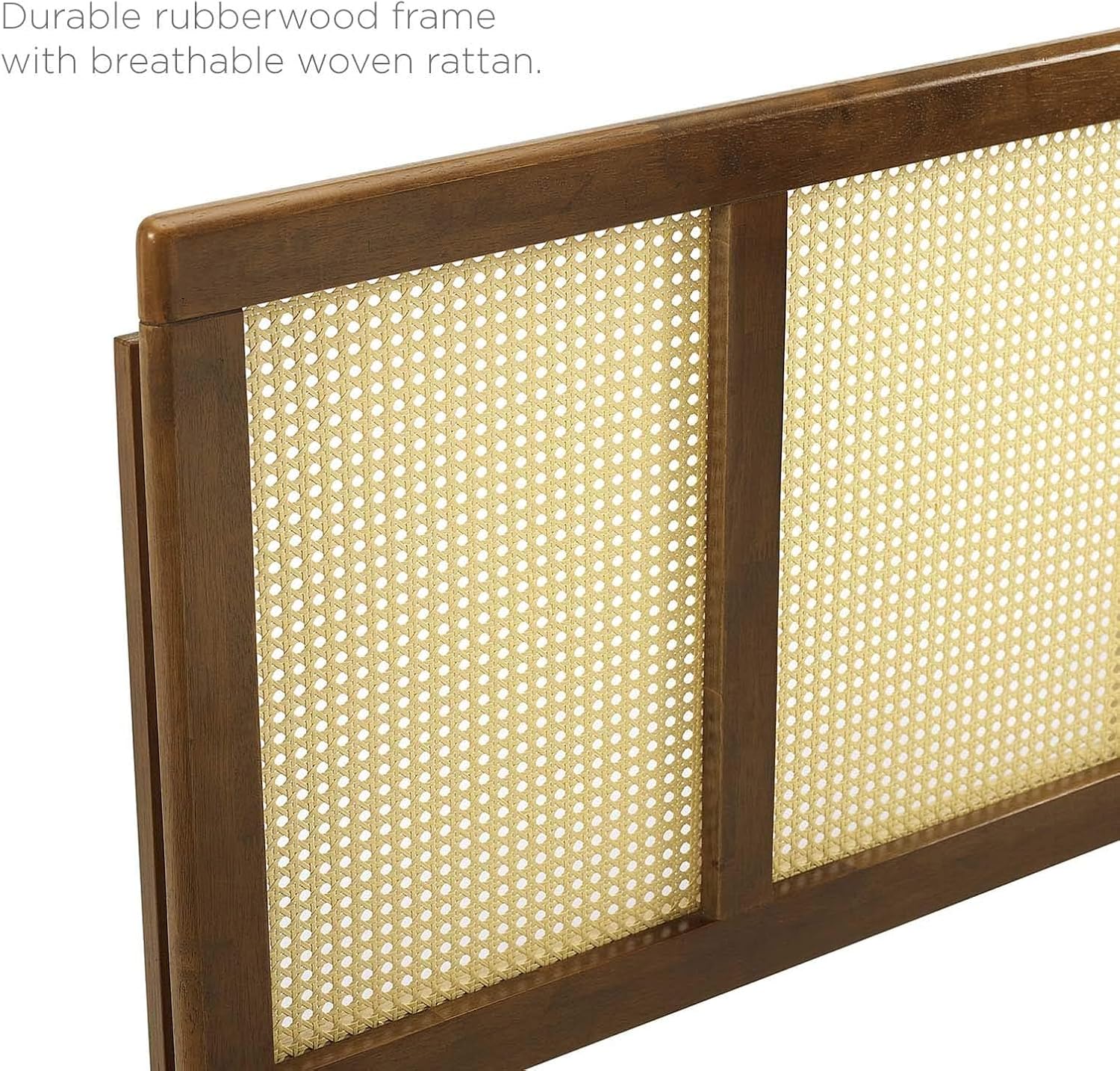 Pemberly Row King Headboard, Cane Rattan and Rubberwood, Walnut Finish, 78" W x 22.5" H, Tropical Mid-Century Modern Style, Durable Master or Guest Bedroom Furniture