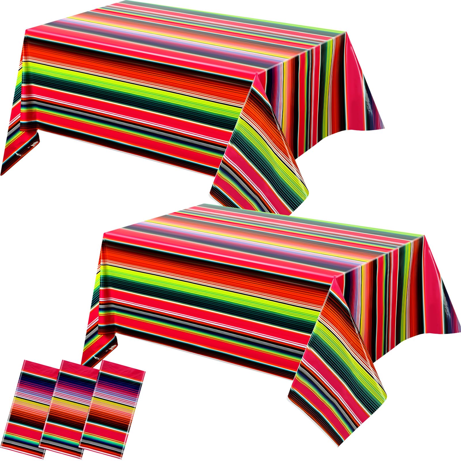 Oudain 6 Pcs Fiesta Tablecloth 108 x 54'' Plastic Tablecover Waterproof Mexican Tablecloth Mexican Striped Table Cover for Taco Night Festive Mexican