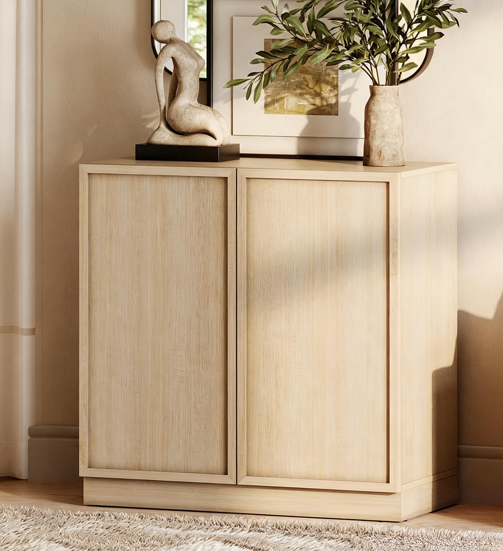 WAMPAT 31.5" Modern Sideboard Buffet Cabinet with 2 Doors, Multifunctional Sideboard with Large Storage and Adjustable Shelf, Coffee Bar Cabinet Storage Cabinet for Kitchen, Living Room, Beige