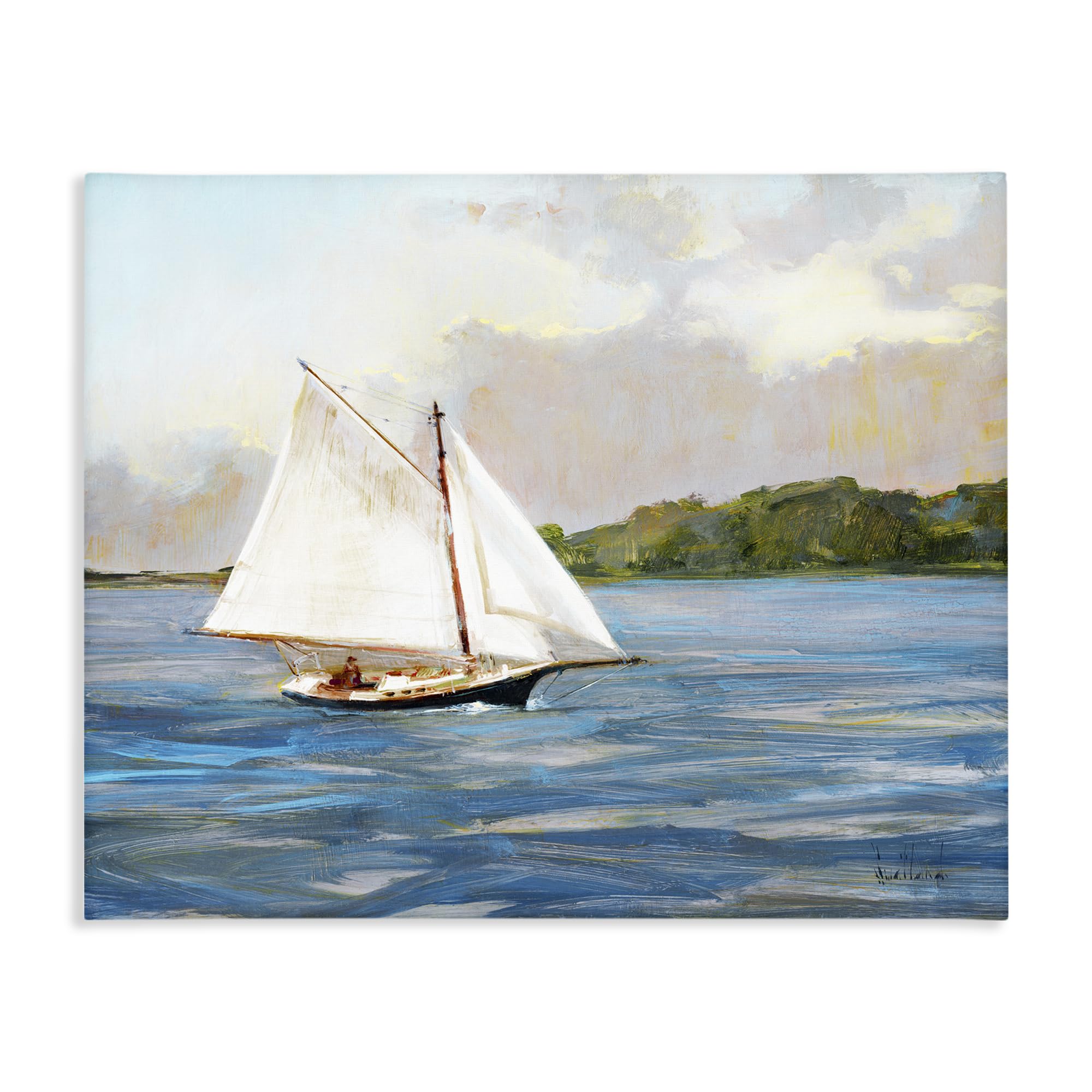 Stupell Industries 'White Sailboat on Calm Blue Sea', Canvas Art, 20 x 16 Inches, Easy to Hang and Sturdy, Made in USA, by Katie Swatland
