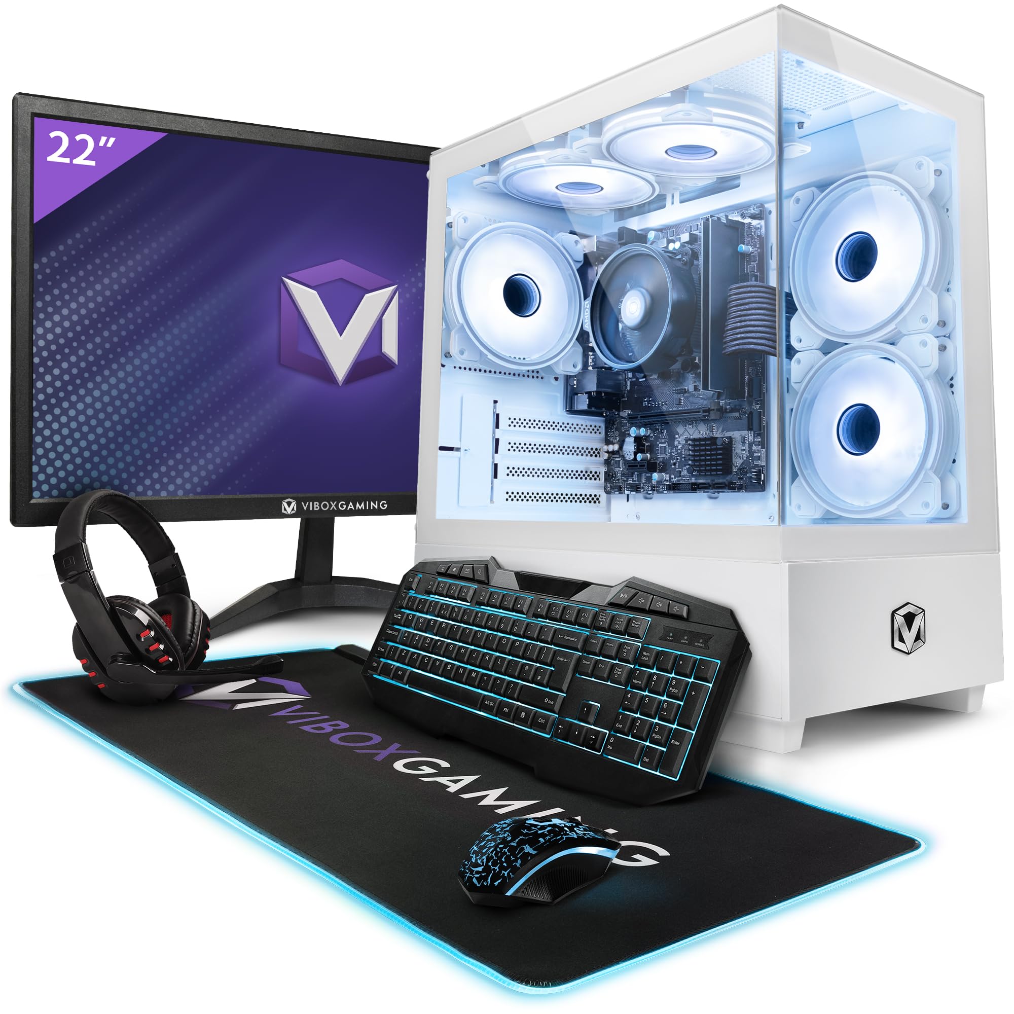 Vibox VI-216 Full Gaming PC • 22" Monitor • AMD Ryzen 3 3200G 4.0GHz • Radeon Vega 8 • 8GB RAM • 480GB SSD • Linux OS • WiFi
