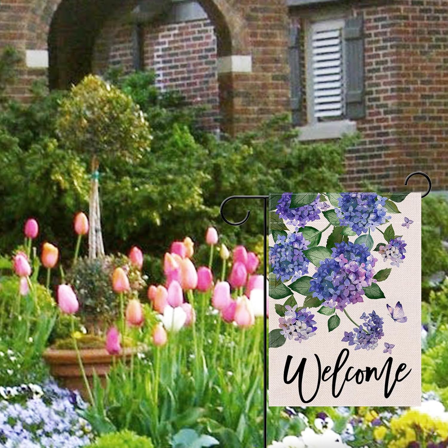 Welcome Spring Hydrangea Decorative Garden Flag, Purple Floral Flowers Butterfly Yard Outside Decorations, Summer Farmhouse Outdoor Small Home Decor Double Sided 12 x 18 - Image 6