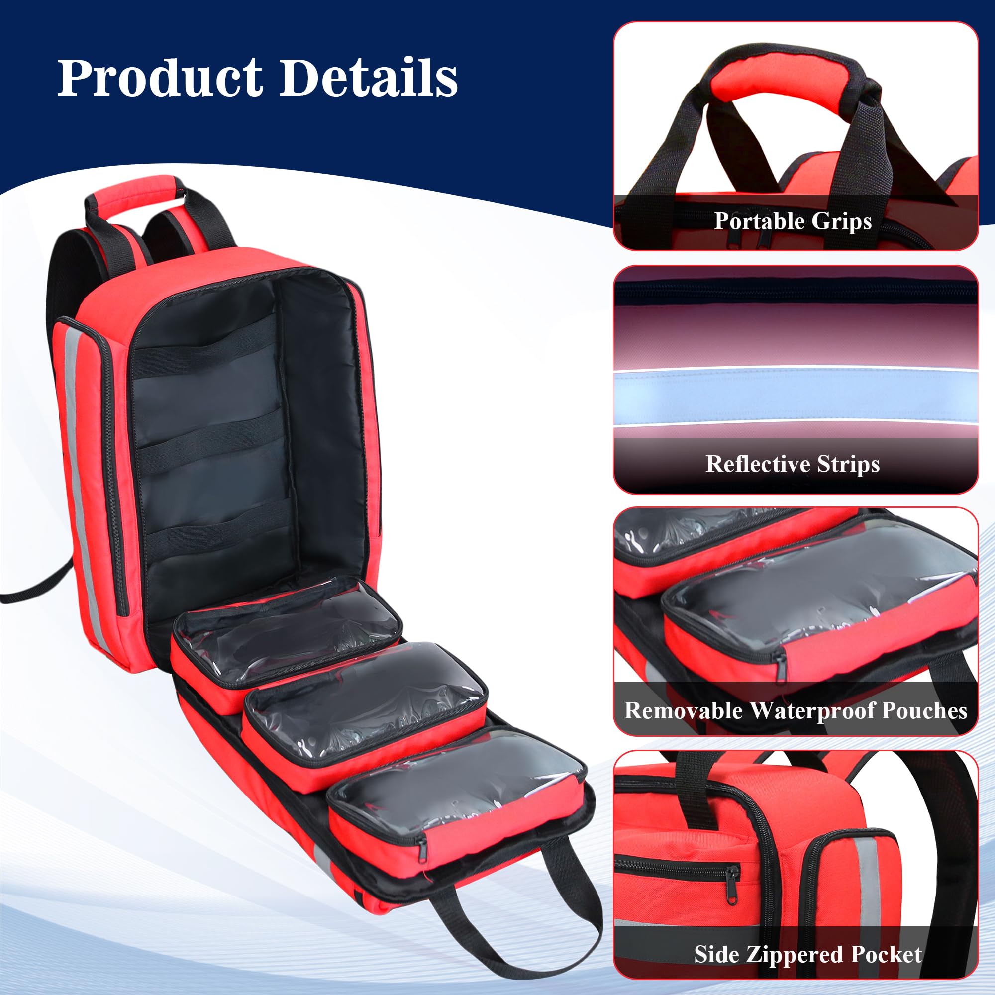 Mochila médica de primeros auxilios, kit de primeros auxilios de viaje vacío, bolsa de primeros auxilios EMT vacía, bolsa médica de emergencia, bolsa de trauma para camping, senderismo, al aire