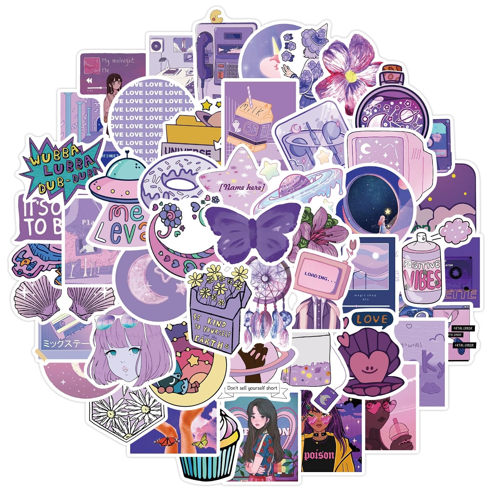 50PCS Purple Graffiti Aesthetic Stickers for Kids Teens Girls Adults,Trendy Cute Waterproof Decals for Water Bottle Guitar Phone Scrapbook Helmet Laptop Skateboard Luggage Bicycle Refrigerator - Image 2