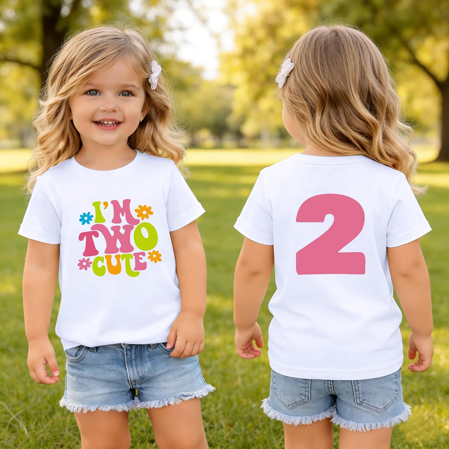 2nd Birthday Shirt for Toddler Girls I’m Two Cute Cotton T-Shirt Short Sleeve Second Birthday Outfit Girl Clothes