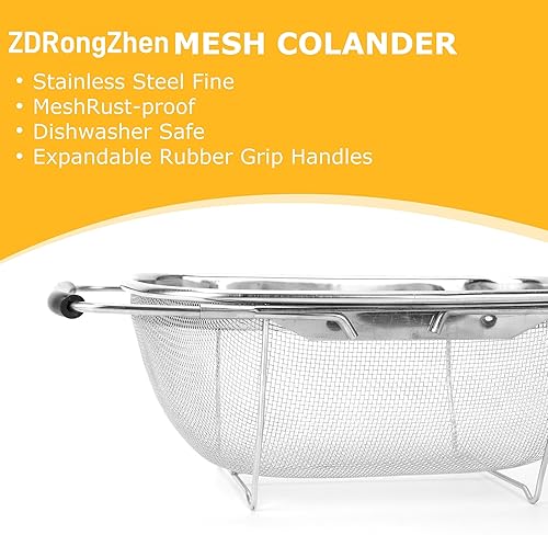 Miniatura 5 de ZDRongZhen Accesorios de Cocina Colador Escurridor Cesta Sobre el Fregadero, Colador de Acero Inoxidable con Agarre de Goma Expandible Escurridor de