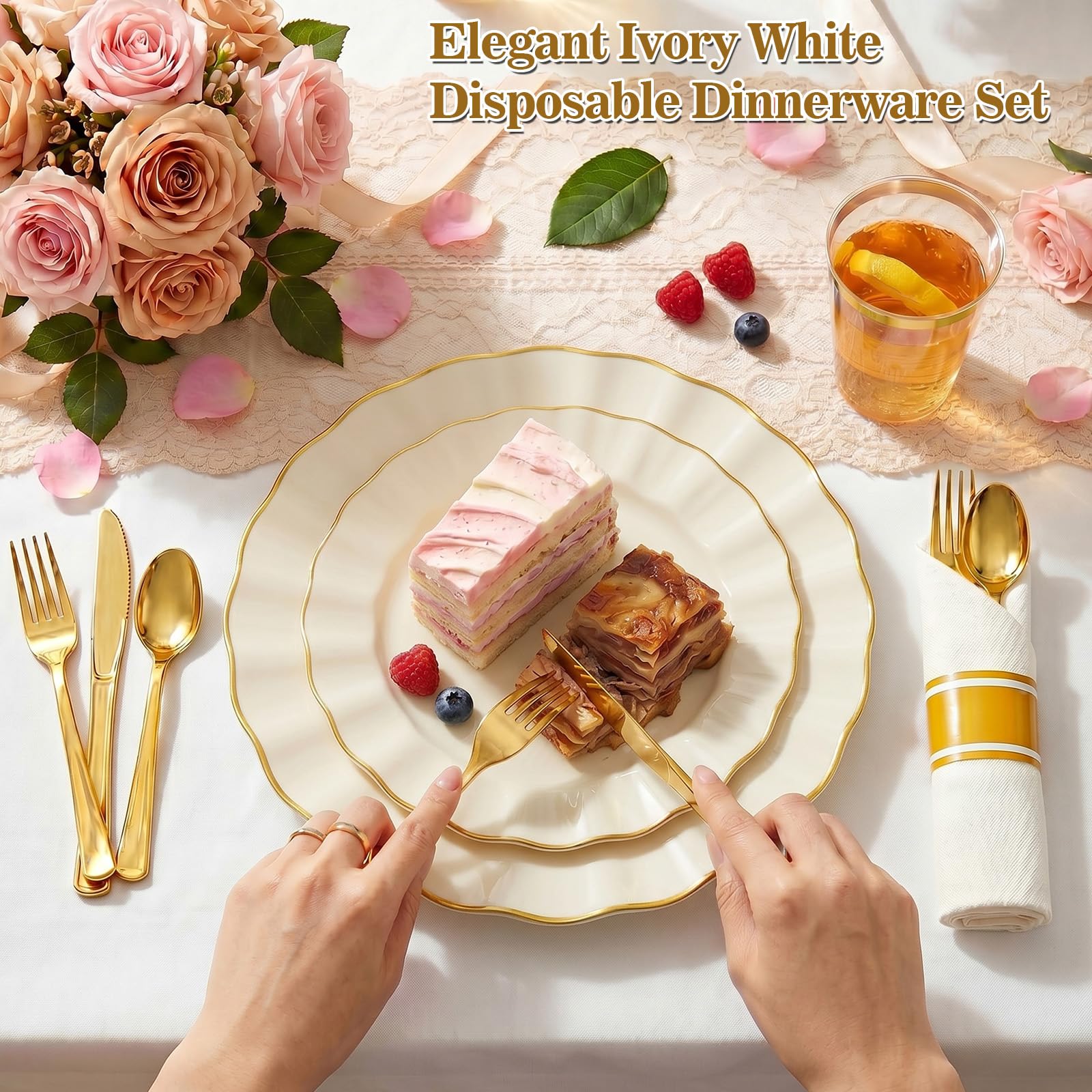 175 PCS Disposable Plates & Cutlery Set - 25 Guests -2