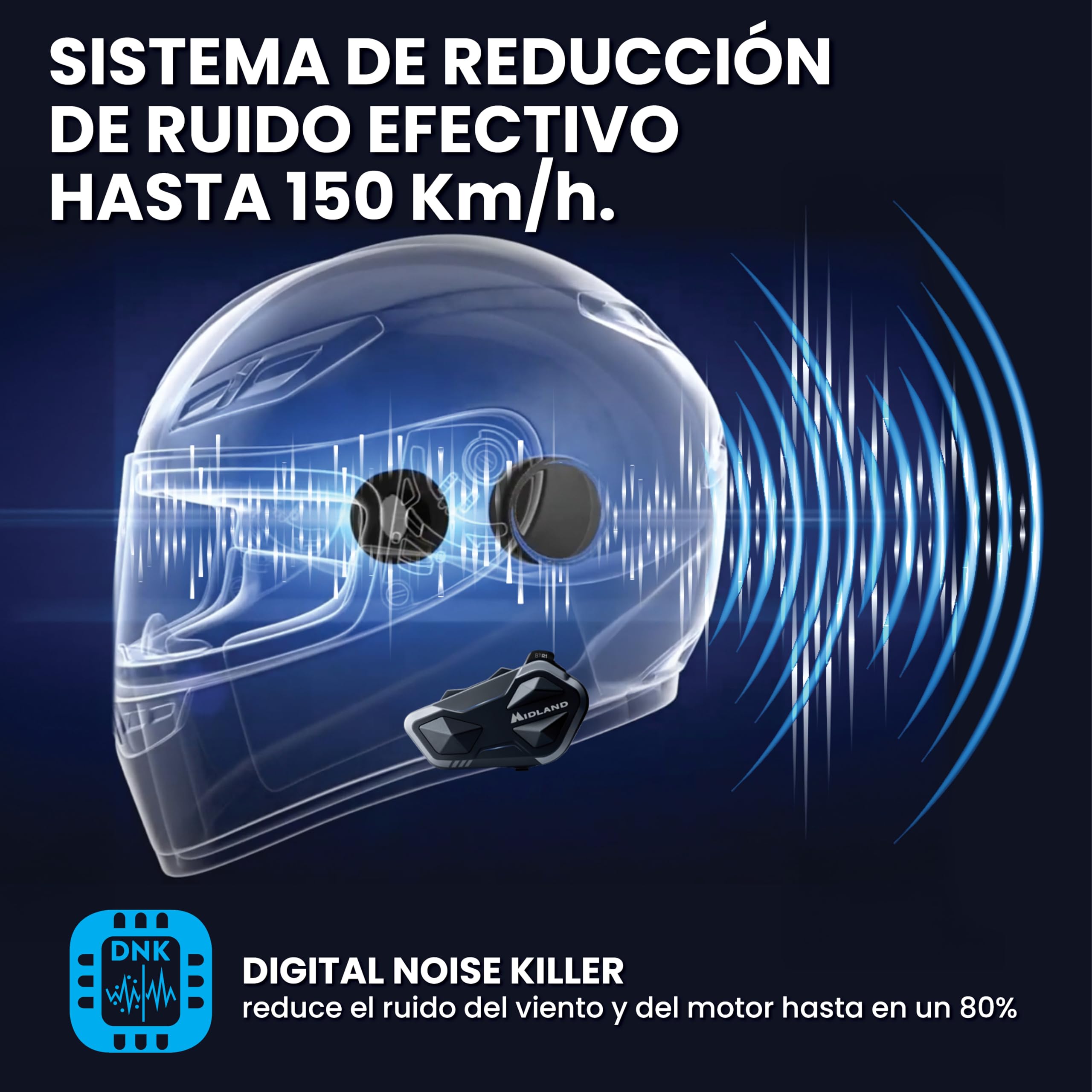 Midland - Intercomunicador Casco Moto Bluetooth Único BTR1, Auriculares Moto Inalámbricos Impermeables IPX6, Alcance 800m, Conferencia 4 Personas, Batería 23H, Conexión GPS/Música, Conforme ECE 22.06