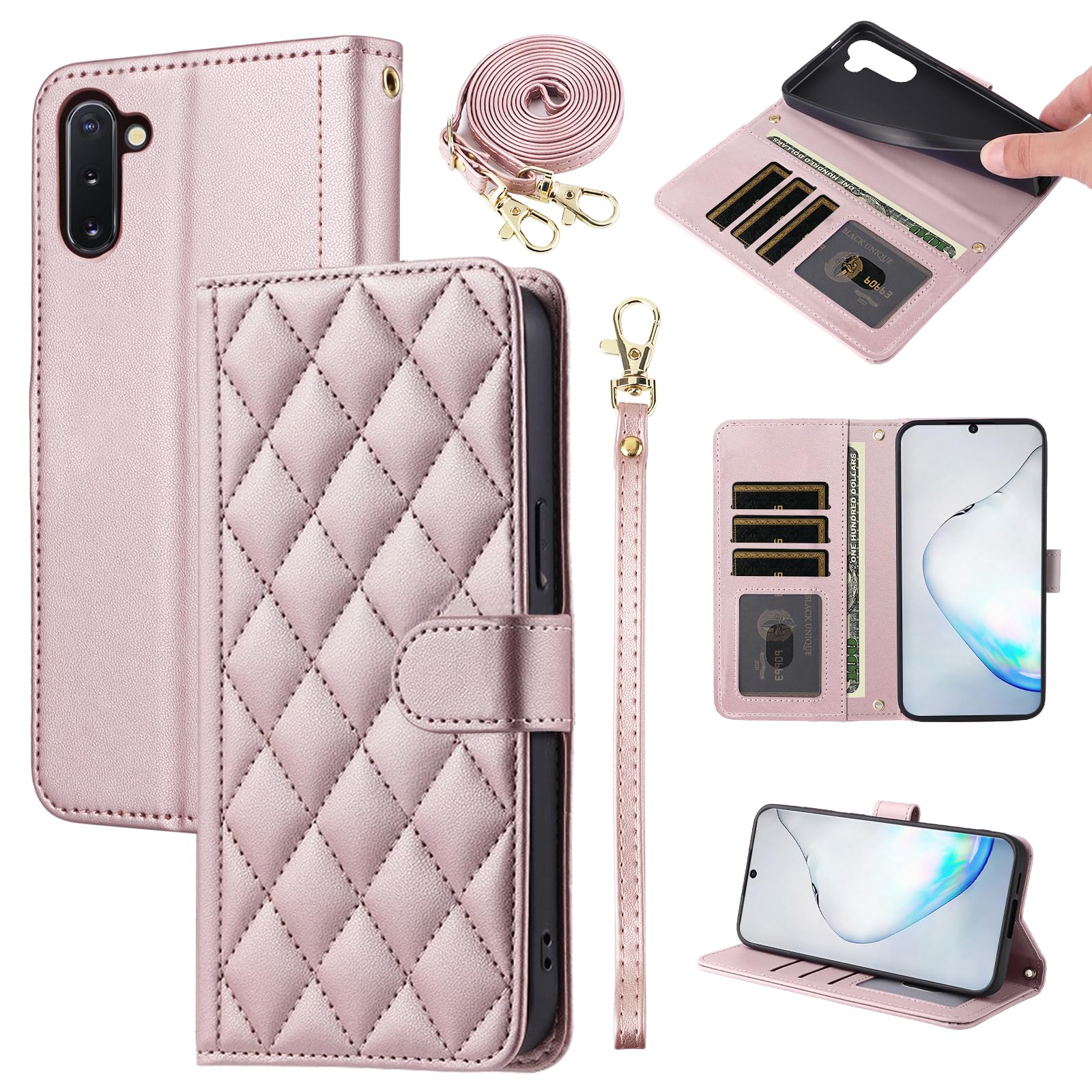 Furiet Wallet Case for Samsung Galaxy Note 10 5G with Wrist Strap, Shoulder Strap, Multiple Card Slots Folio Purse, PU Leather Stand Accessories Cell