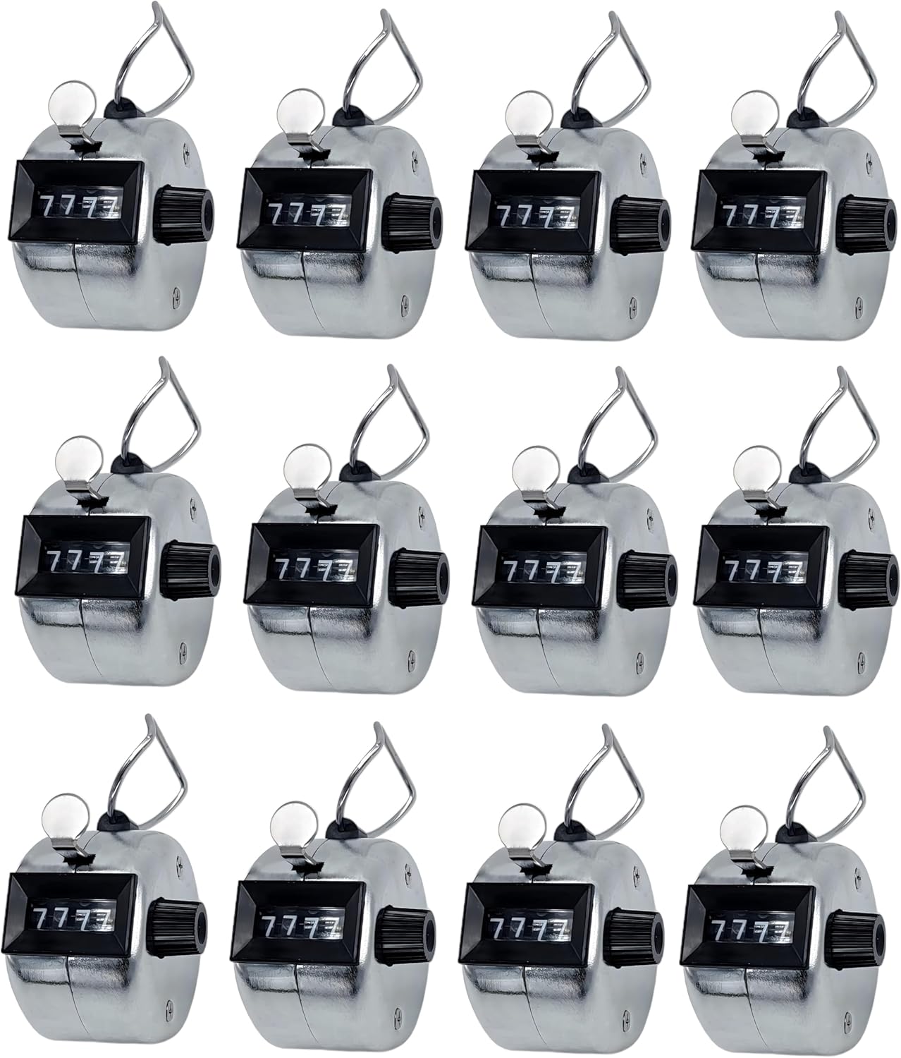 Metal Carnival Counter (4 Digit) Silver Color Manual Hand Held Thumb Operated Tally Clicker Pitch Counter for Counting Knitting Couching Golf Lap Fishing School