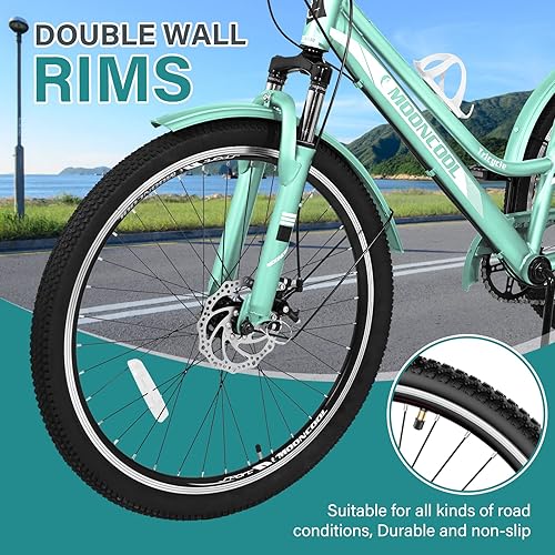 Vista 2 de MOPHOTO Triciclo de montaña para adultos, triciclo de montaña de 3 ruedas de 7 velocidades de 24 pulgadas y 26 pulgadas, triciclos de crucero