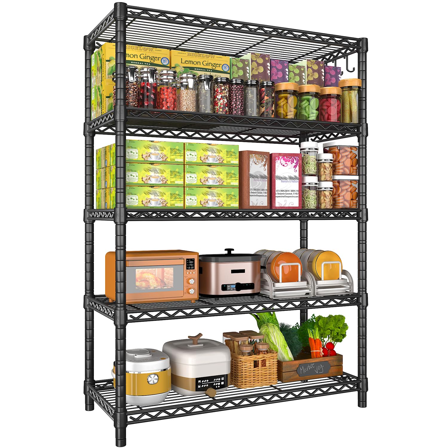 Mapleyard Storage Shelves 5 Tier Sturdy Metal Garage Shelving Unit with Adjustable Leveling Feet, Space-Saving Shelves Organizer for Pantry, Laundry, Kitchen, 90cm x 35cm x 183cm, NSF Certified,Black