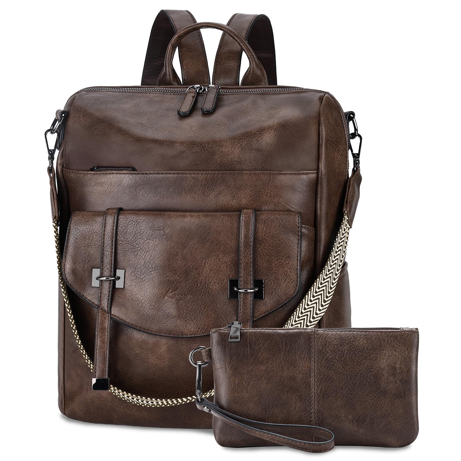 Mochila Viaje Mujer, Bolso Mochila de Cuero PU Mochila Antirrobo de Moda Bolso Convertible Impermeable Mochila Universidad Grande con Cartera para Shopper Esculea Trabajo, Café