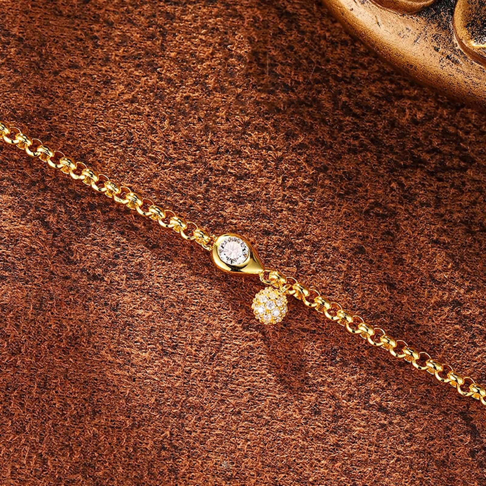 Pulsera de Oro Mujer 9 K / 14 K / 18 K, Gota de Agua y Redondo con Diamante Creado de 0,2 ct, Cadena Extensible 16 CM + 5 CM, Pulsera para Mujer de Oro