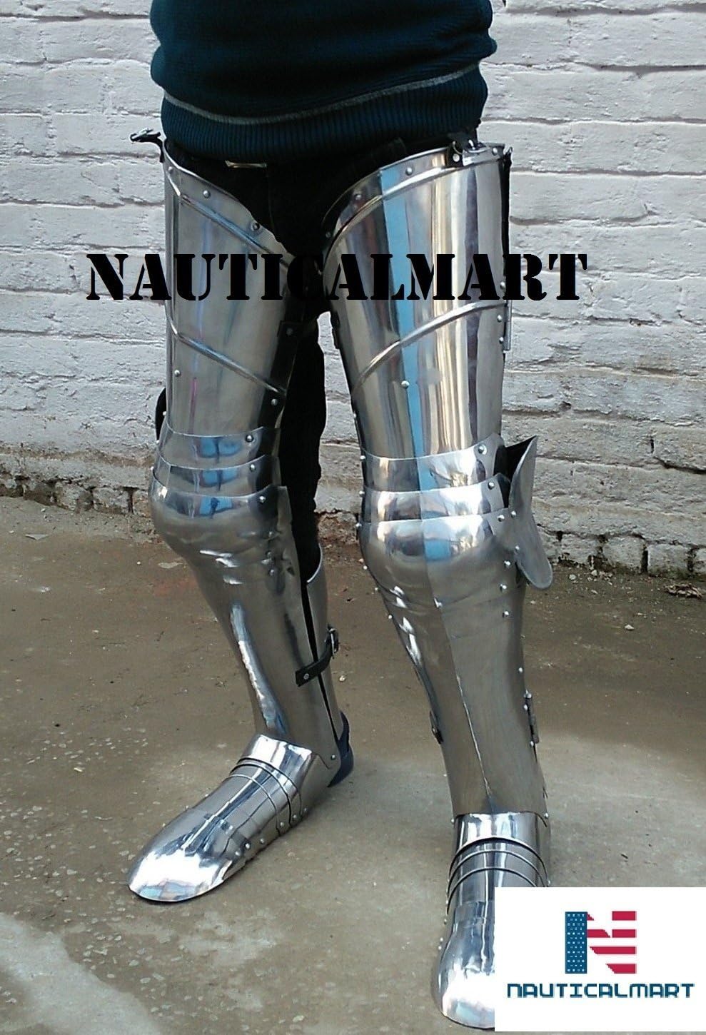 NauticalMart Plate Armour Leg Guard Medieval Complete Gothic Fluted Upper Leg, Knees and Greaves