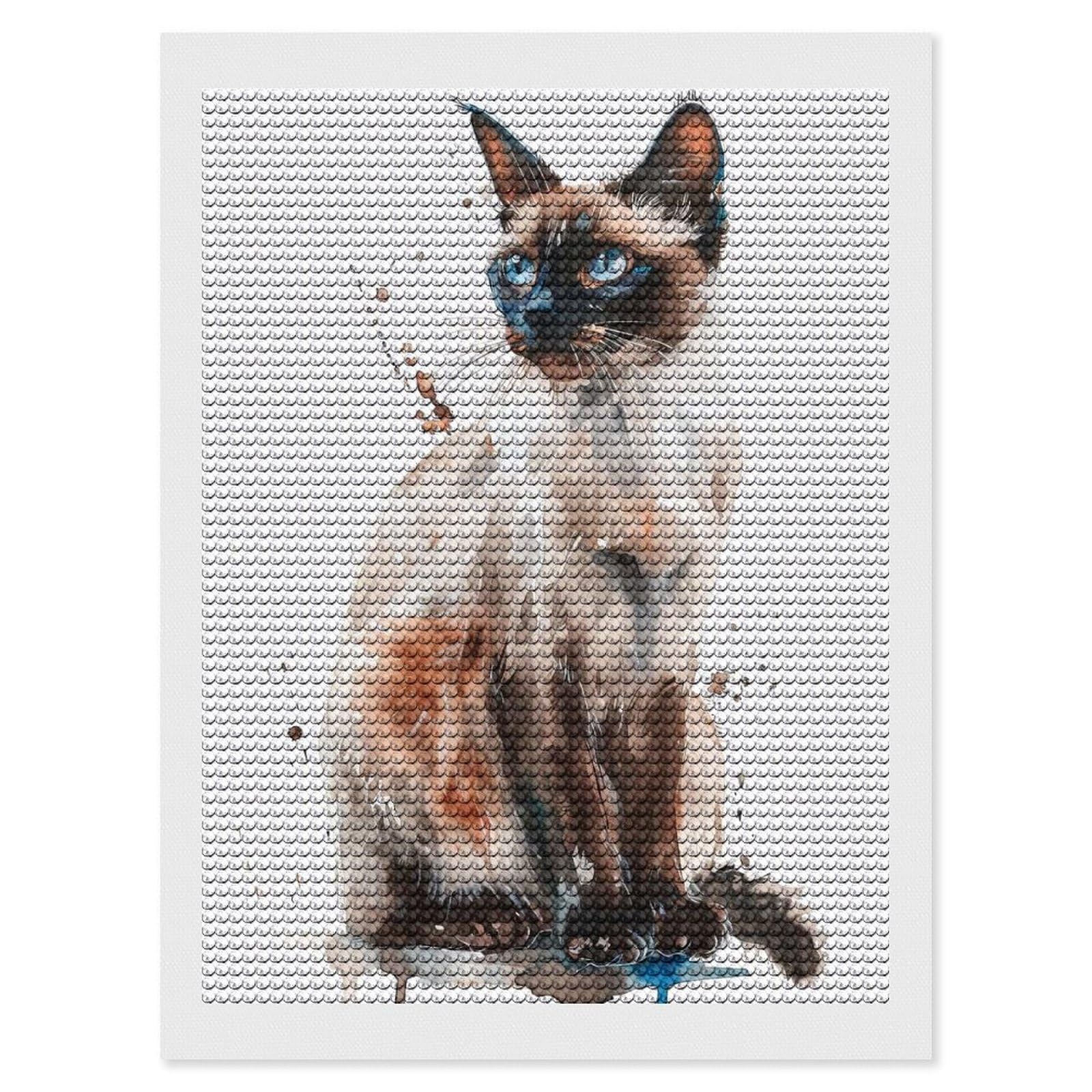 Junmoney Balinese Cat Watercolor DIY Diamond Art Canvas Kit 12"x16", Simple to Start, Fun Craft Experience, Modern Decor, Gift Idea, Adhesive Canvas