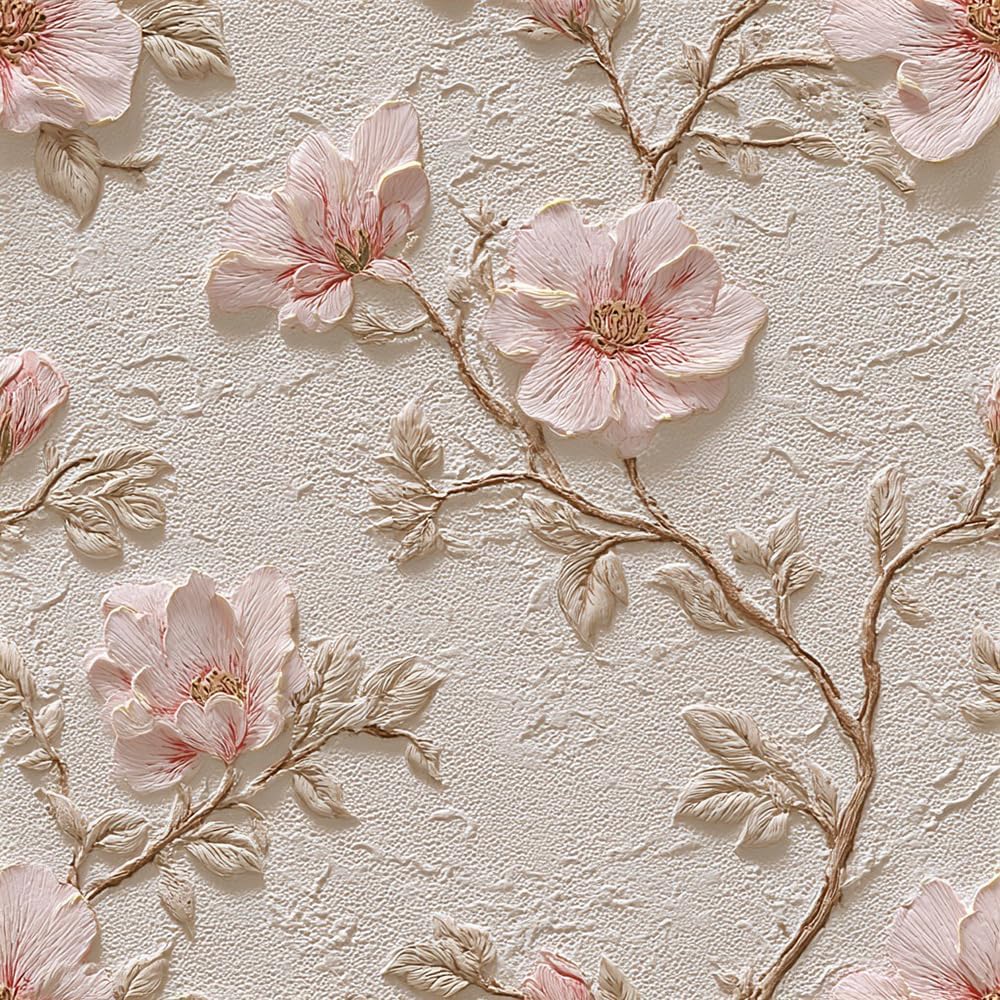 18"x236" Vintage Elegant Pink Ivory Embossed Flower Peel and Stick Wallpaper Easy Peel Off Contact Paper Vintage Vinyl Self Adhesive Removable Stick on Wall Paper for Kitchen Cabinet Renter Friendly
