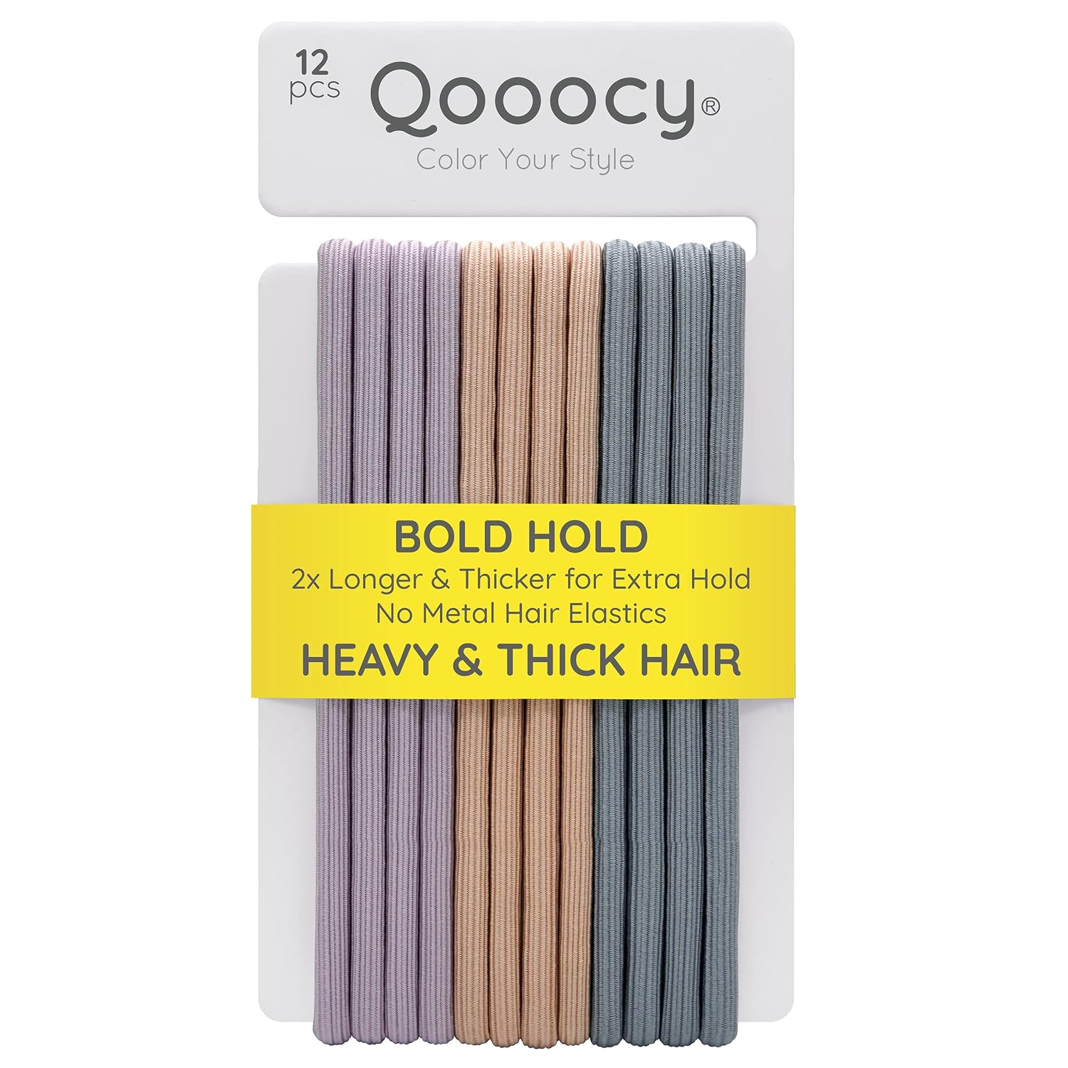 Extra Long Hair Tie for Thick and Curly Hair - Elastic Ponytail Holders for Women or Men, No Metal Bands, Long-Lasting Braids Accessories, 12 Count, Black