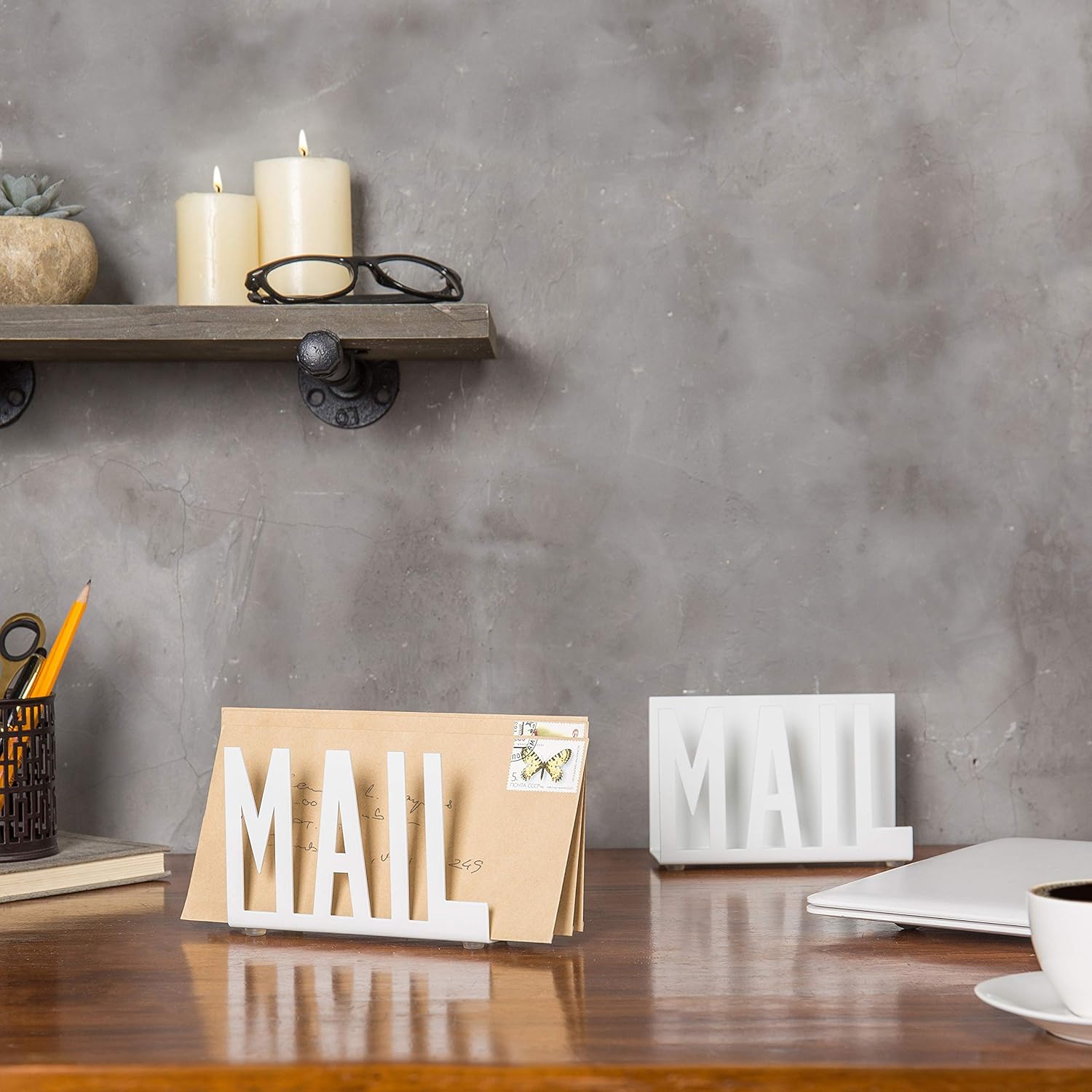 MyGift Set of 2 White Metal Desktop Mail Sorter, Letter Holder : Office Products