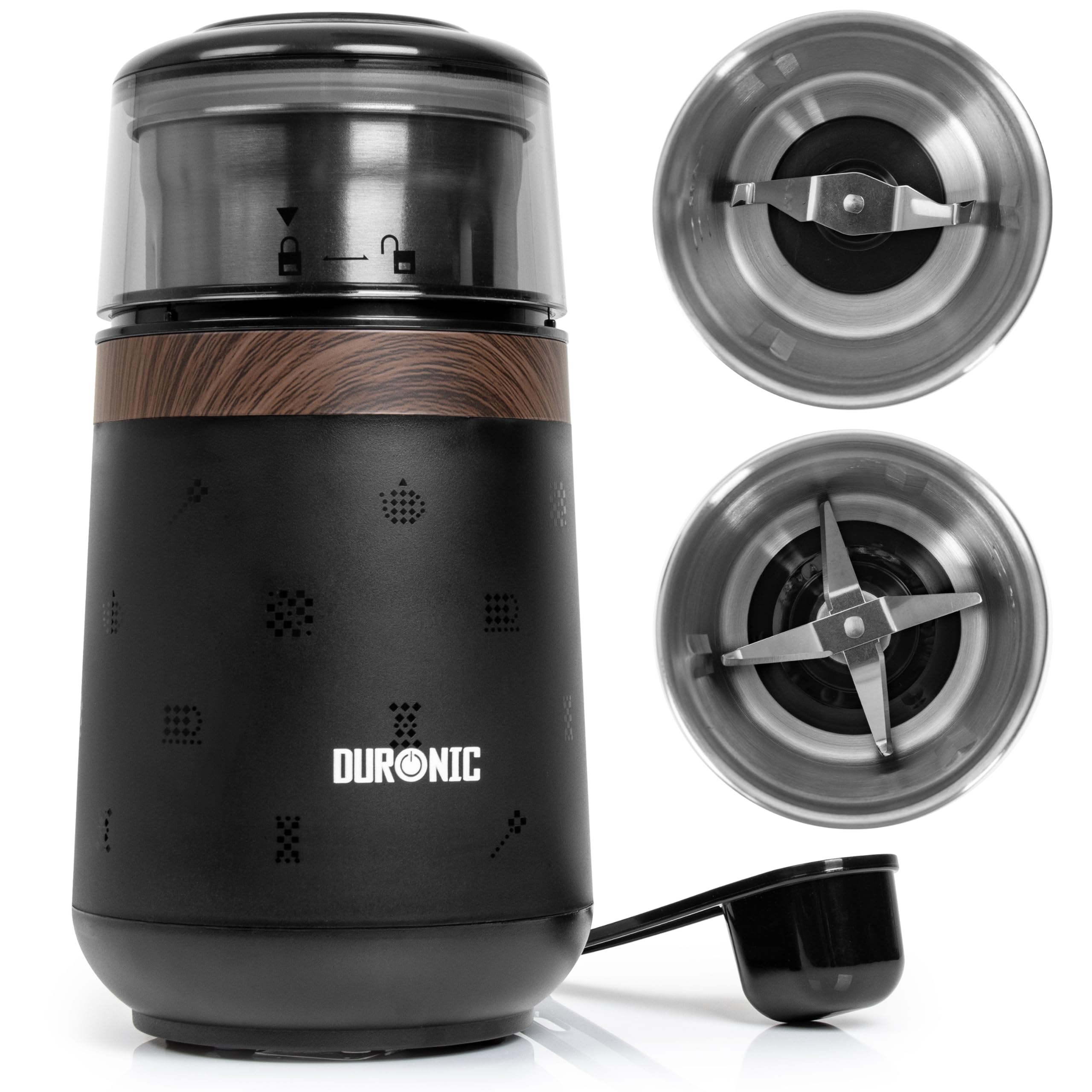 Duronic CG155 Electric Coffee Grinder, 220ml Wet & Dry Spice Mill, Brown