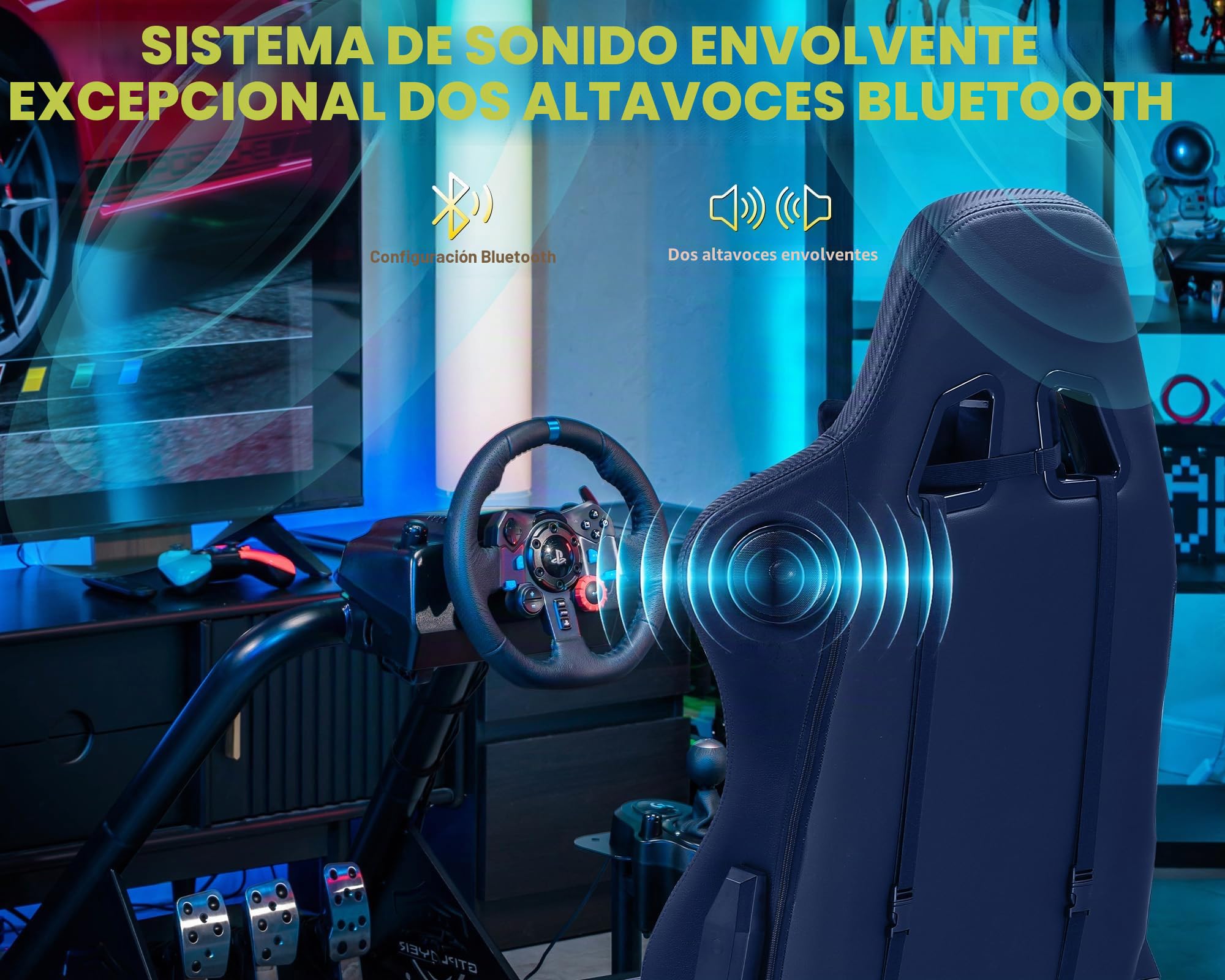 GTPLAYER Simulator Cockpit, sim Racing Cockpit, Soporte para Volante con Altavoces, Compatible con Varios Modelos de Volante y Pedales
